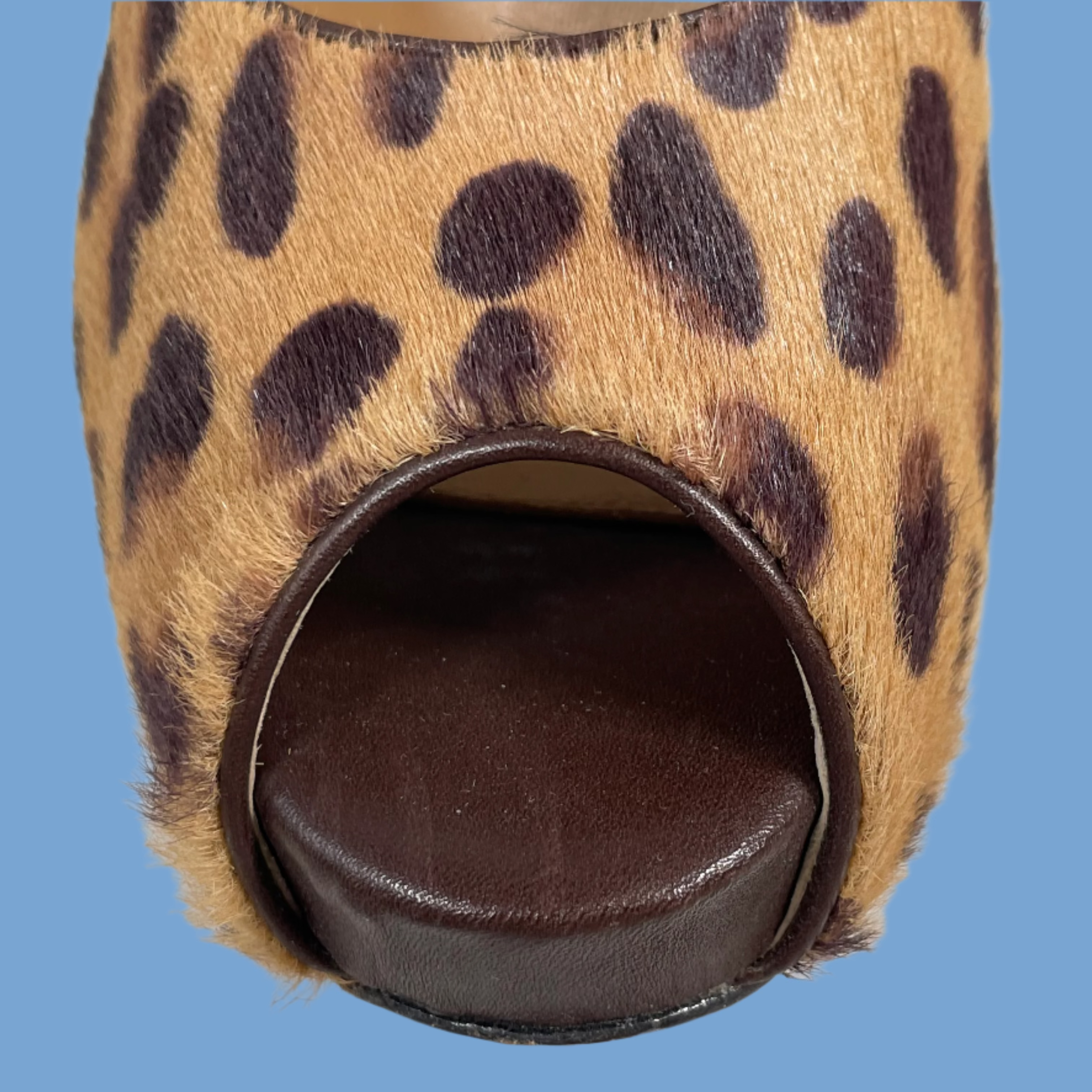 Escarpins ouverts Malraux Paris en poil de poney léopard | Fabriqués en Italie | Pointure 37,5 (UE) / 7,5 (US)