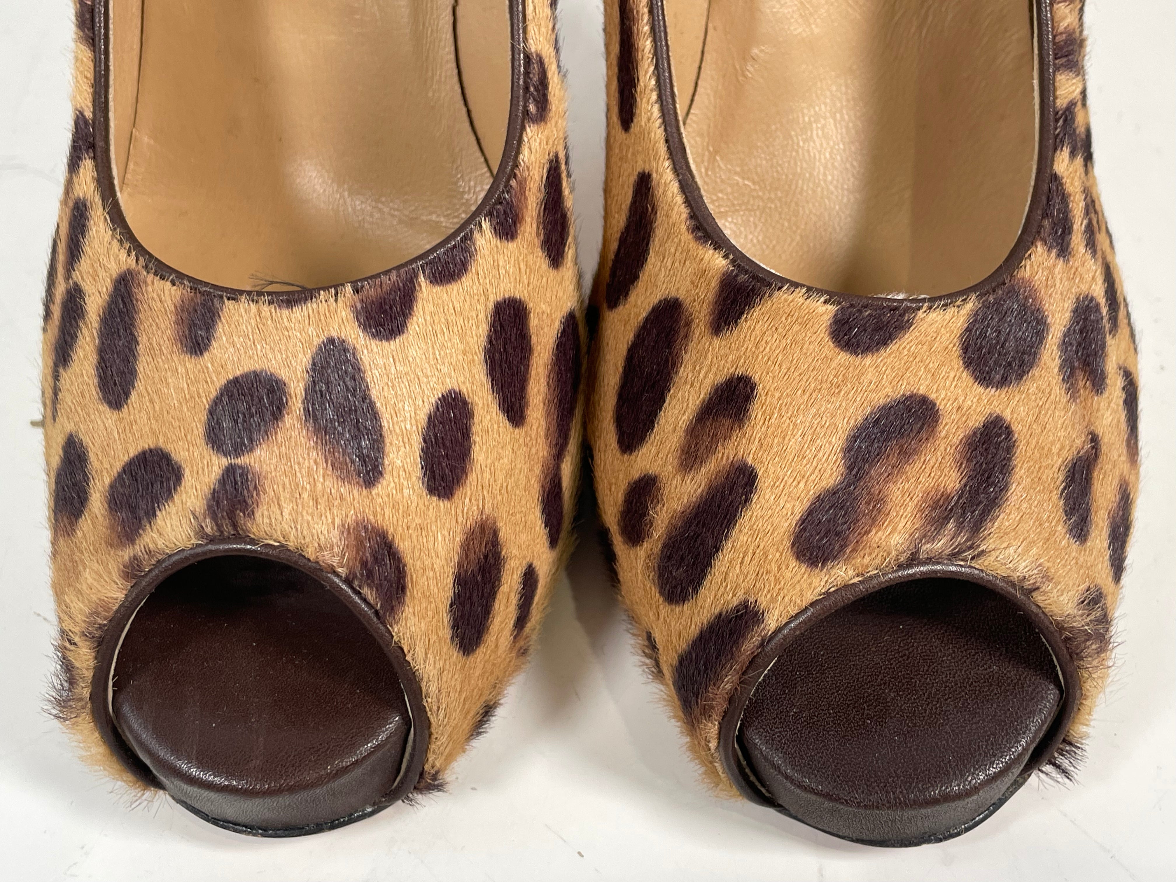 Escarpins ouverts Malraux Paris en poil de poney léopard | Fabriqués en Italie | Pointure 37,5 (UE) / 7,5 (US)