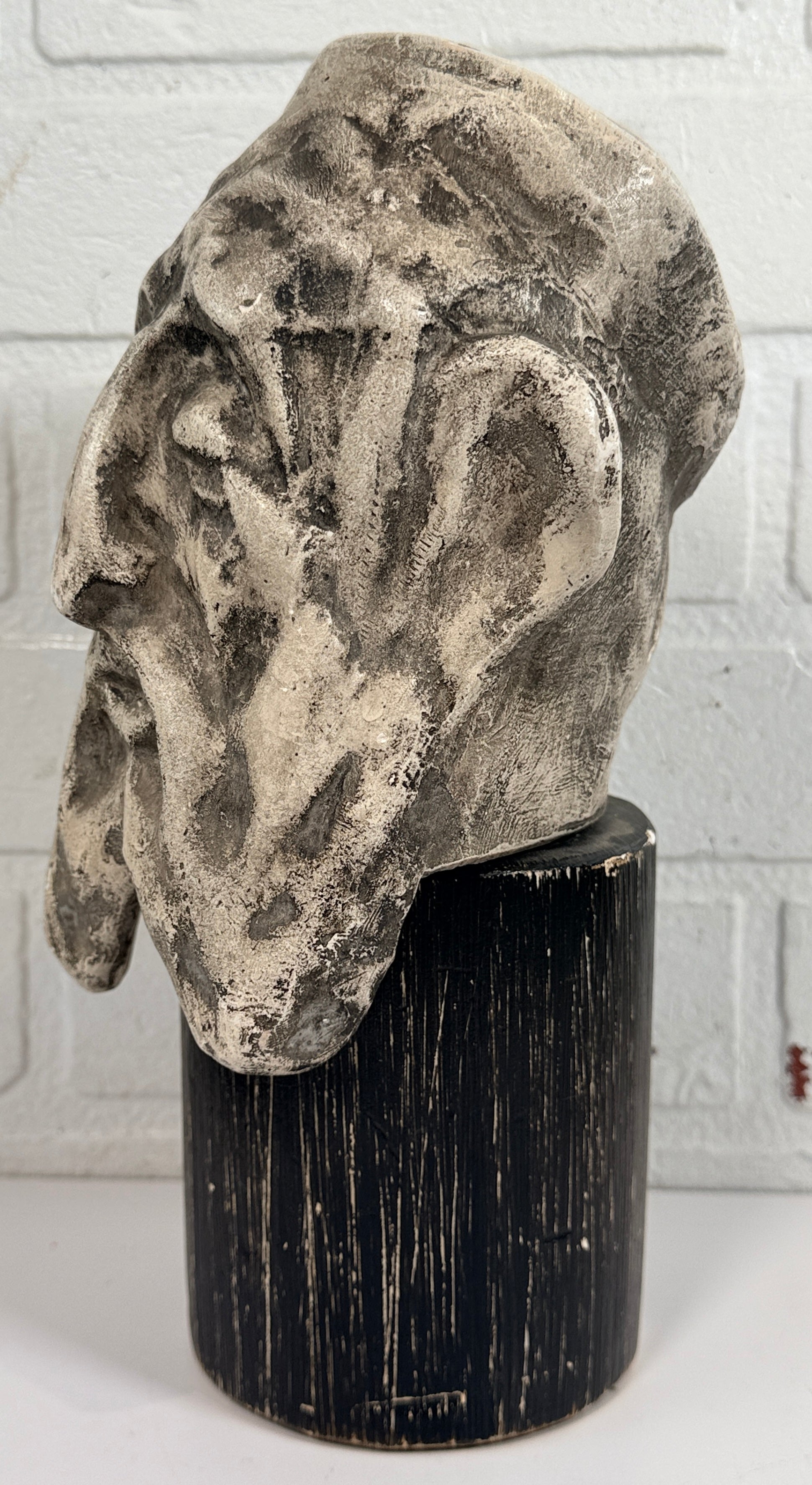 Signed Jack Hanson modernist sculptural bust with brutalist styling and expressive form. Vintage statement art piece for collectors and interior décor.