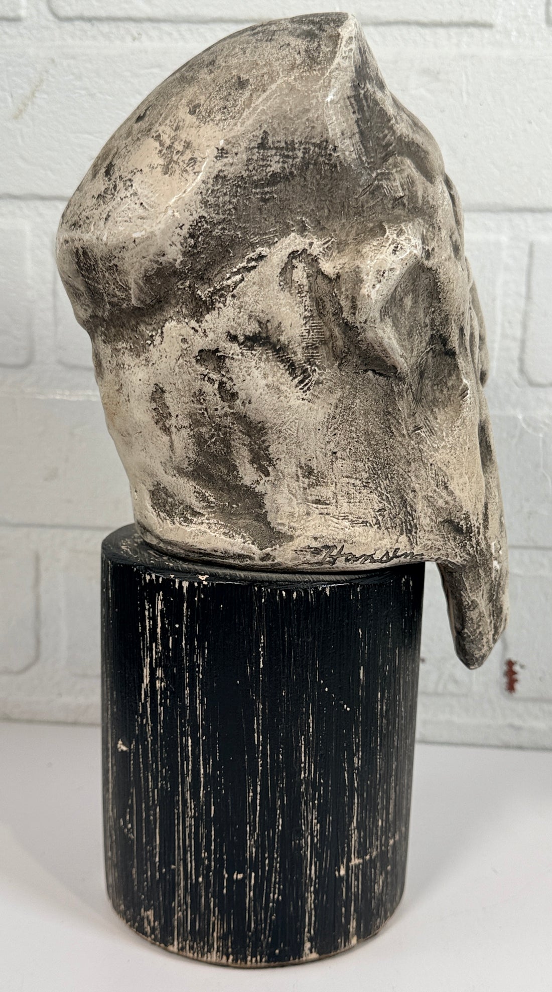 Signed Jack Hanson modernist sculptural bust with brutalist styling and expressive form. Vintage statement art piece for collectors and interior décor.