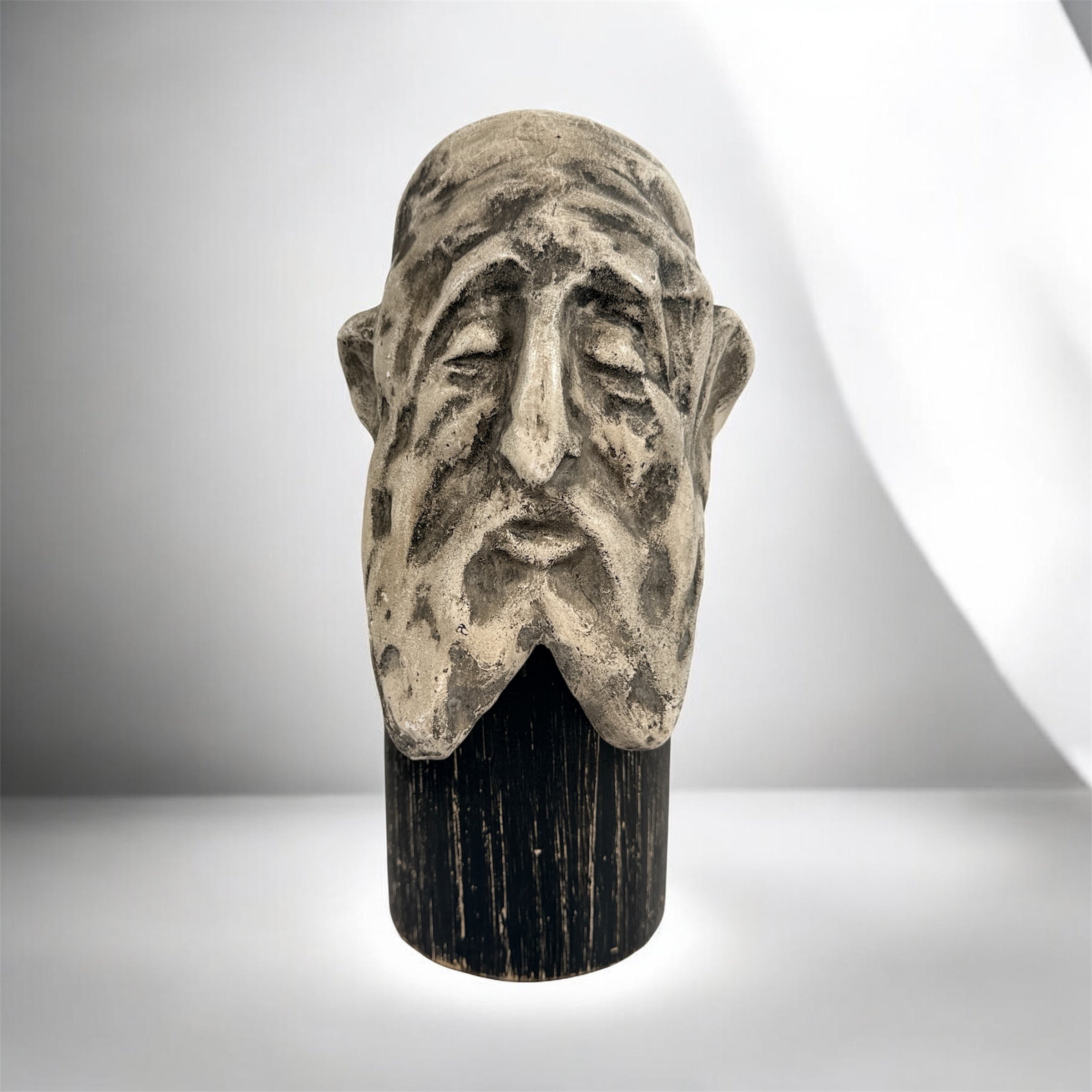 Signed Jack Hanson modernist sculptural bust with brutalist styling and expressive form. Vintage statement art piece for collectors and interior décor.
