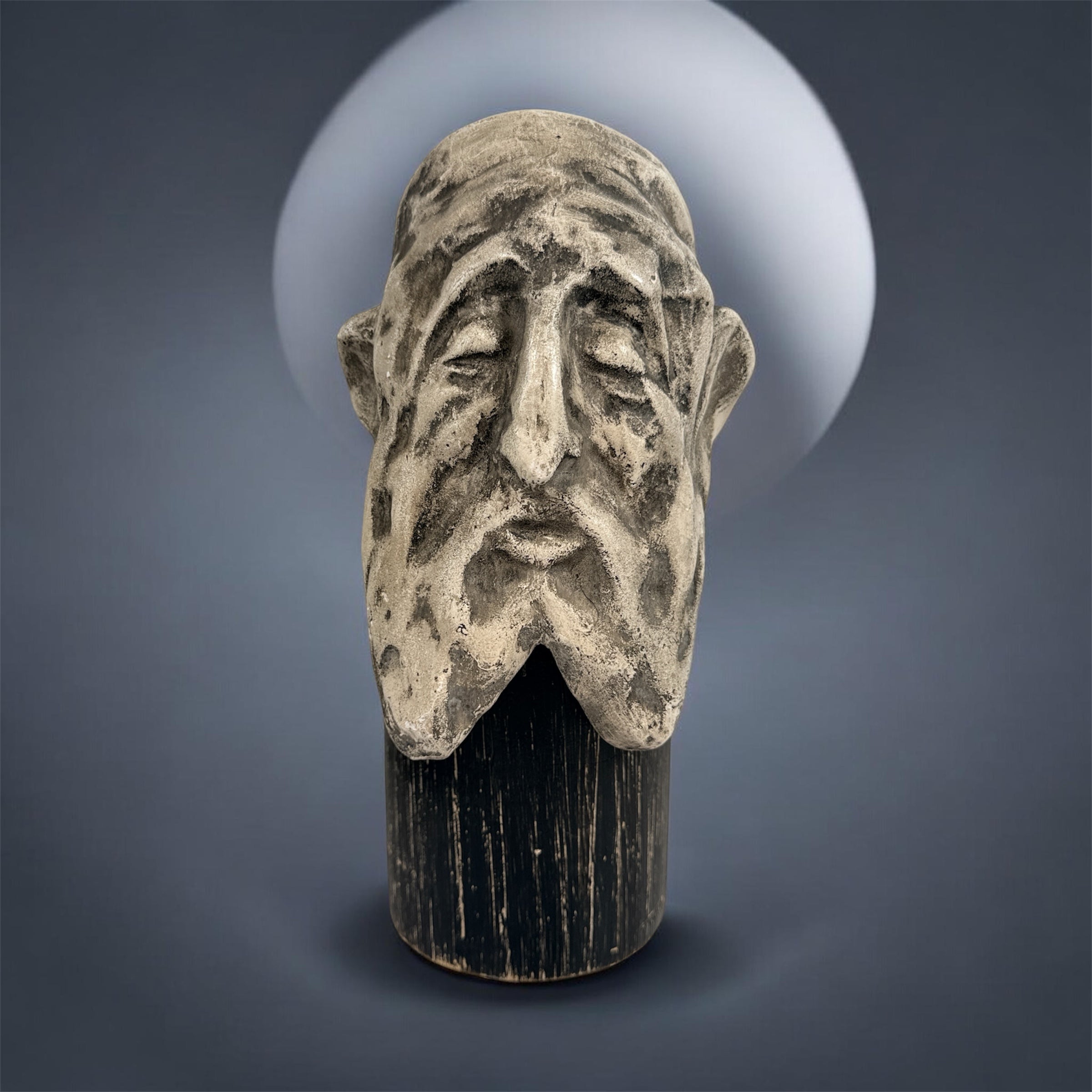 Signed Jack Hanson modernist sculptural bust with brutalist styling and expressive form. Vintage statement art piece for collectors and interior décor.