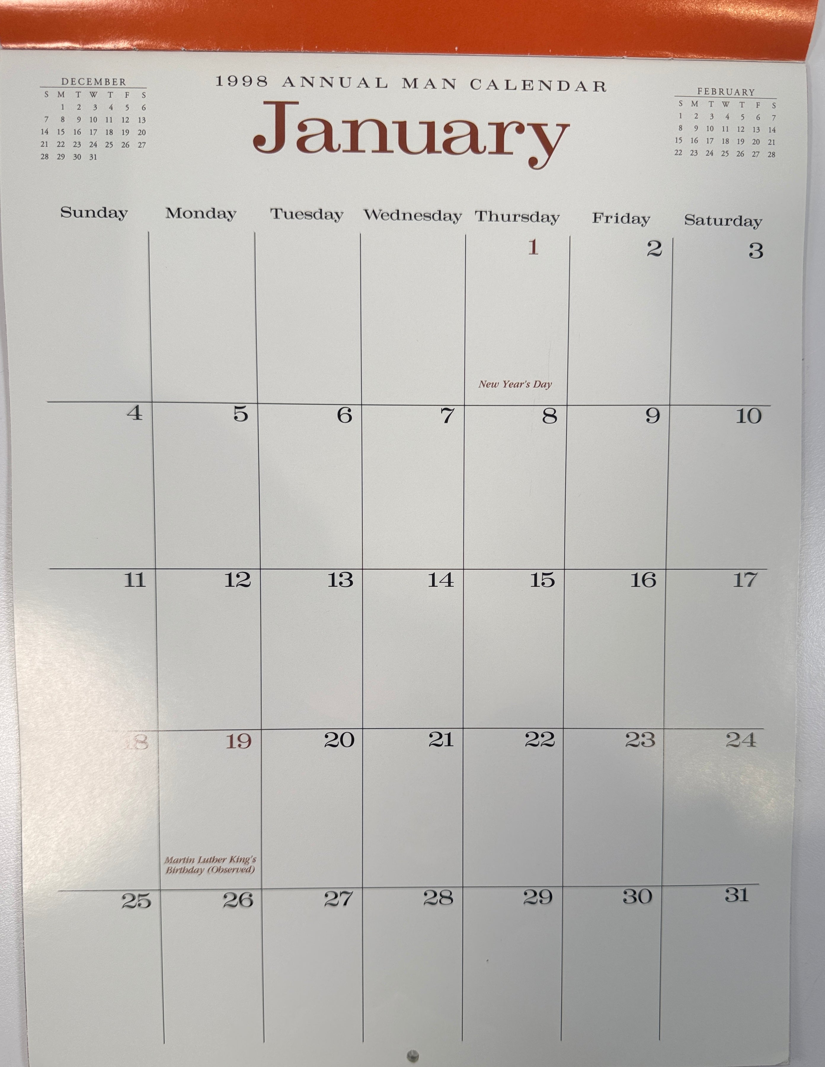 Vintage 1998 Annual Man calendar by Jim French. Collectible physique photography with Colt Studio style imagery. Complete and in good condition.