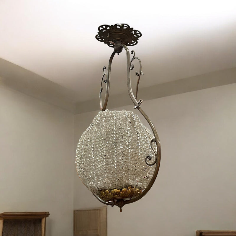 Antique Spherical Beaded Crystal glass and Gilt Bronze Chandelier