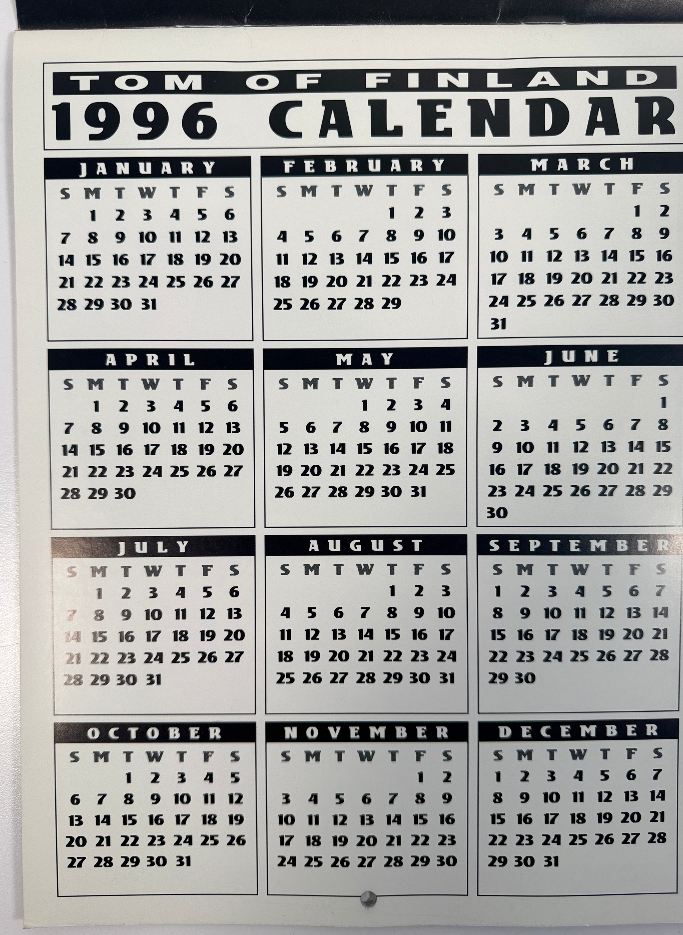 Calendrier Tom of Finland vintage, 1996, édition Art érotique.