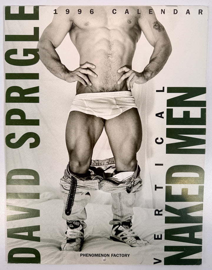 Vintage 1996 male physique calendar by David Sprigle, black and white photography, Phenomenon Factory publication, collectible retro wall calendar.