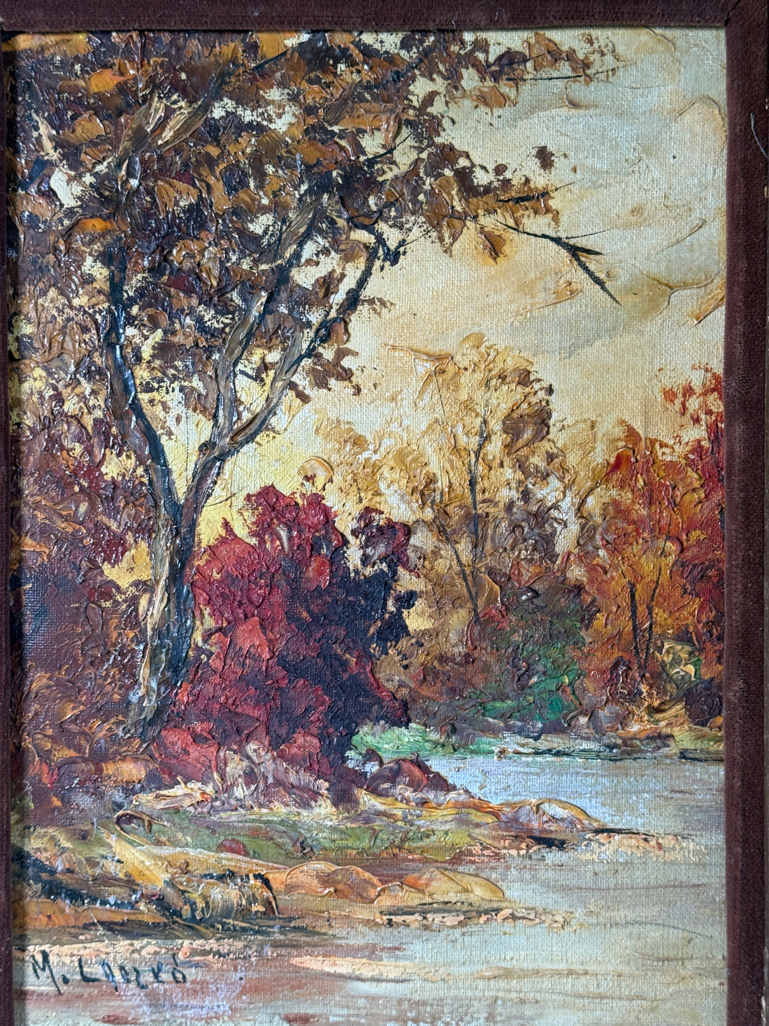 1950s Hungarian Oil Landscape – M. Laczko Autumn River Scene