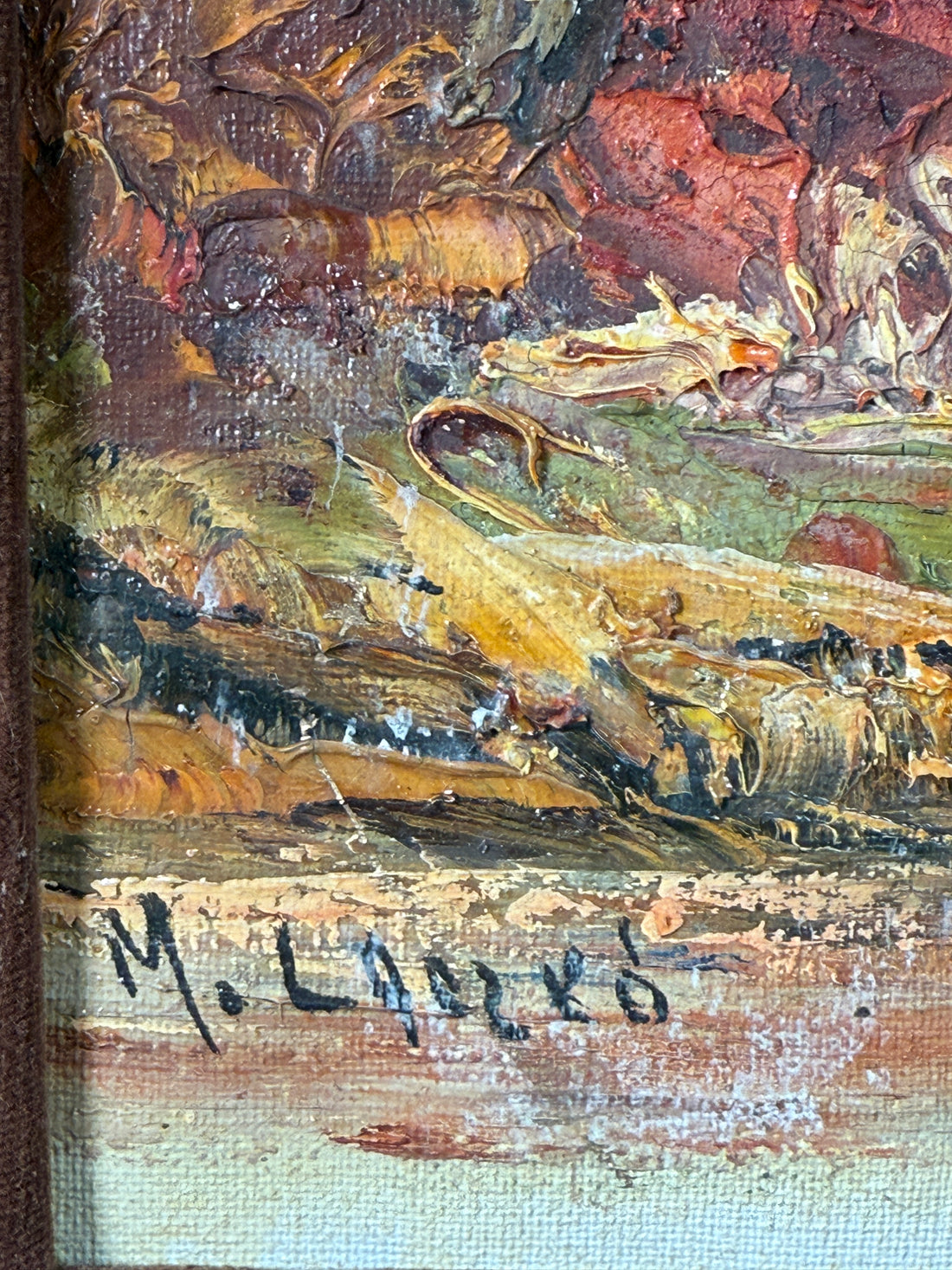 1950s Hungarian Oil Landscape – M. Laczko Autumn River Scene