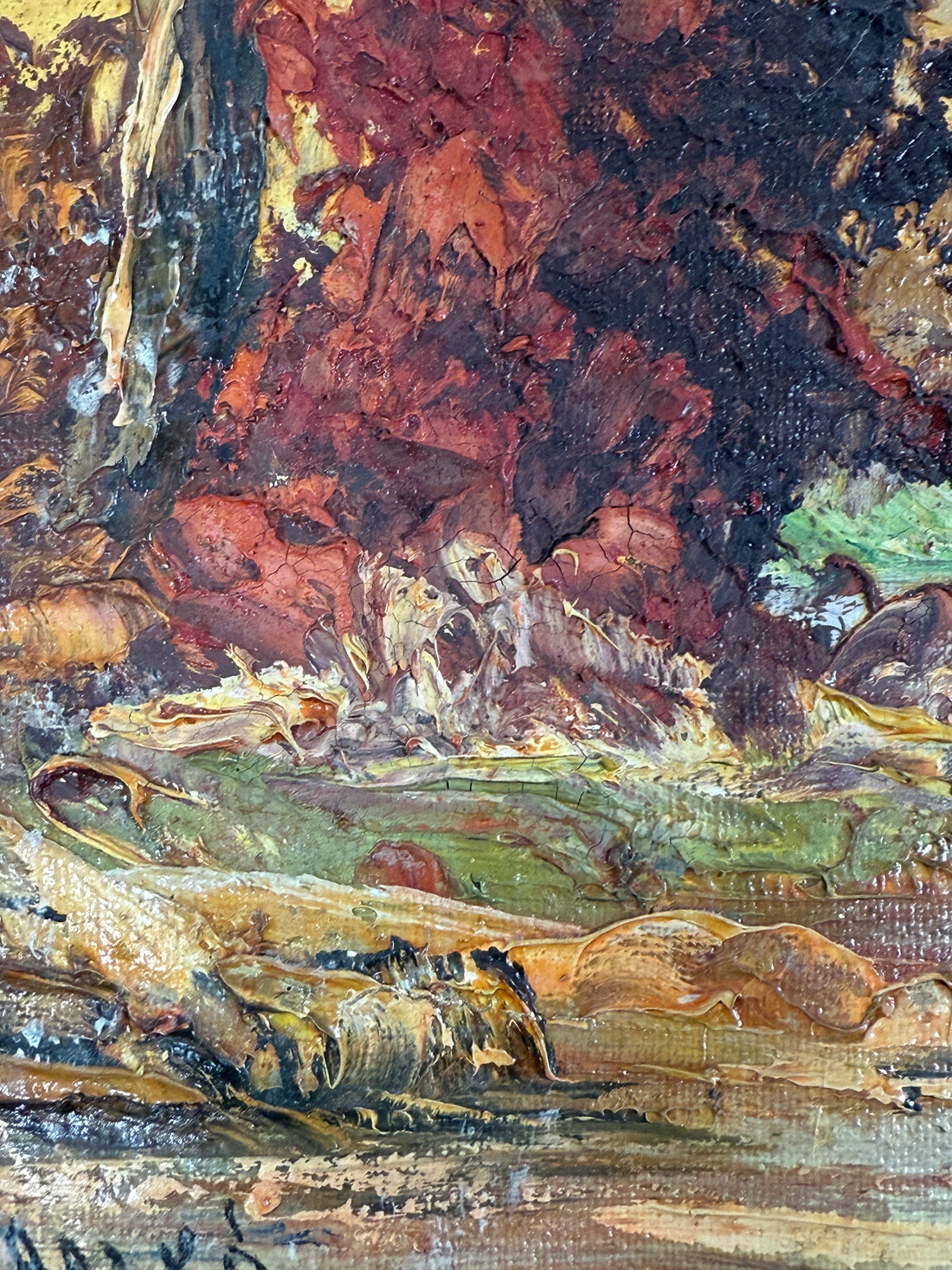 1950s Hungarian Oil Landscape – M. Laczko Autumn River Scene