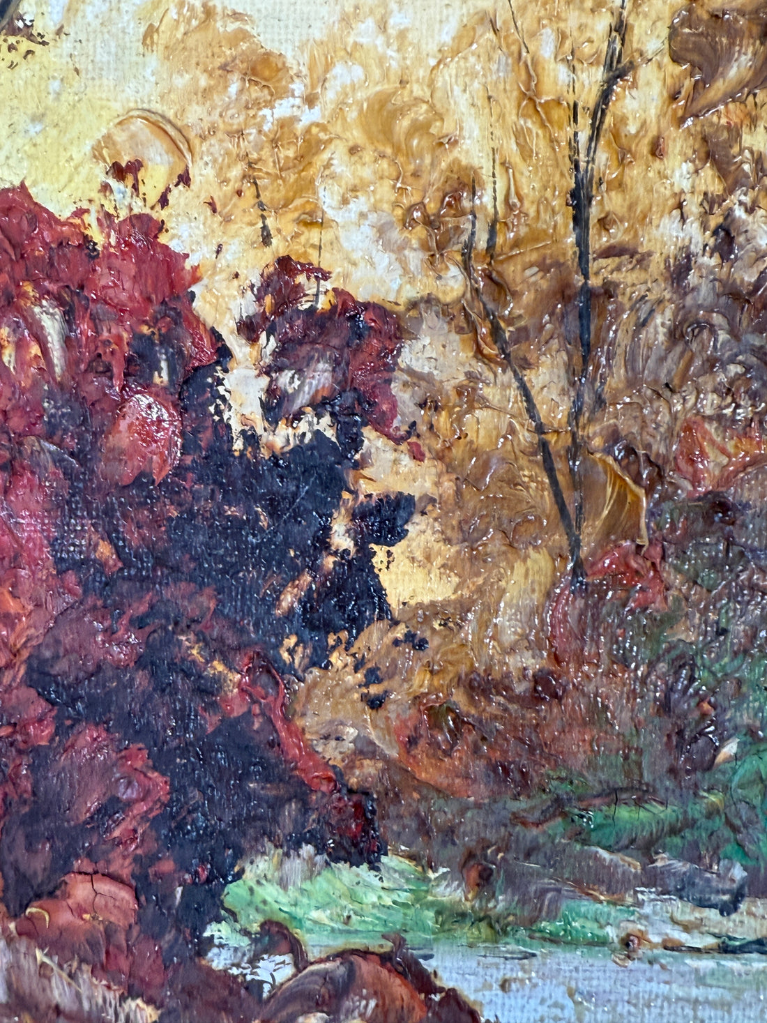 1950s Hungarian Oil Landscape – M. Laczko Autumn River Scene