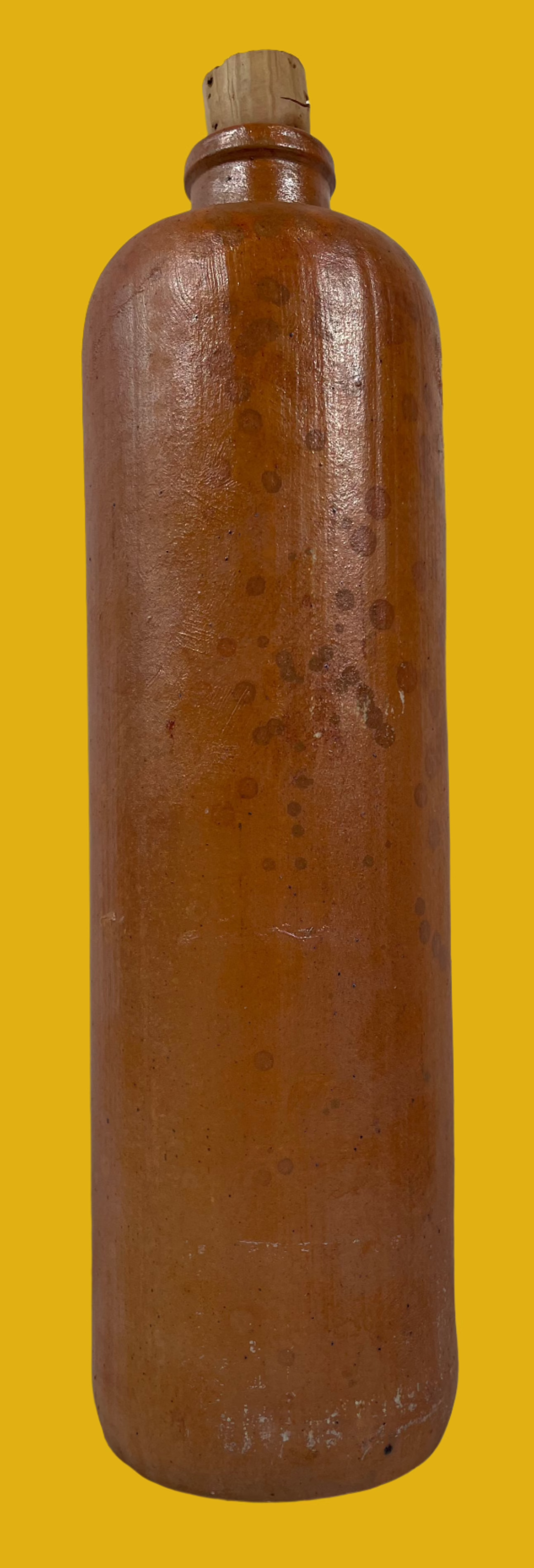 Antique Stoneware Bottle – Rustic Glaze & Cork Stopper, 10 in. Tall