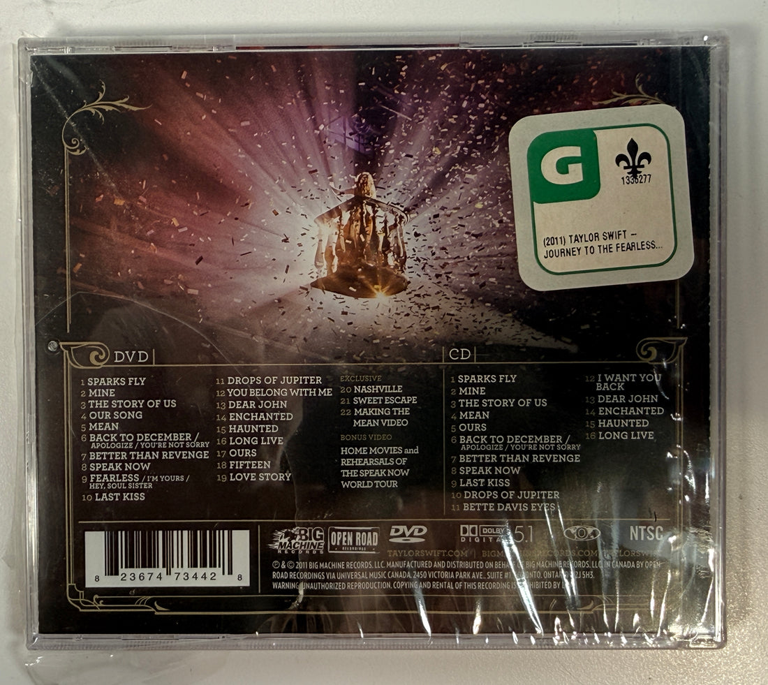 Taylor Swift Speak Now World Tour Live CD DVD 2011 with partial seal. Includes full concert film and bonus content. Great collector copy.