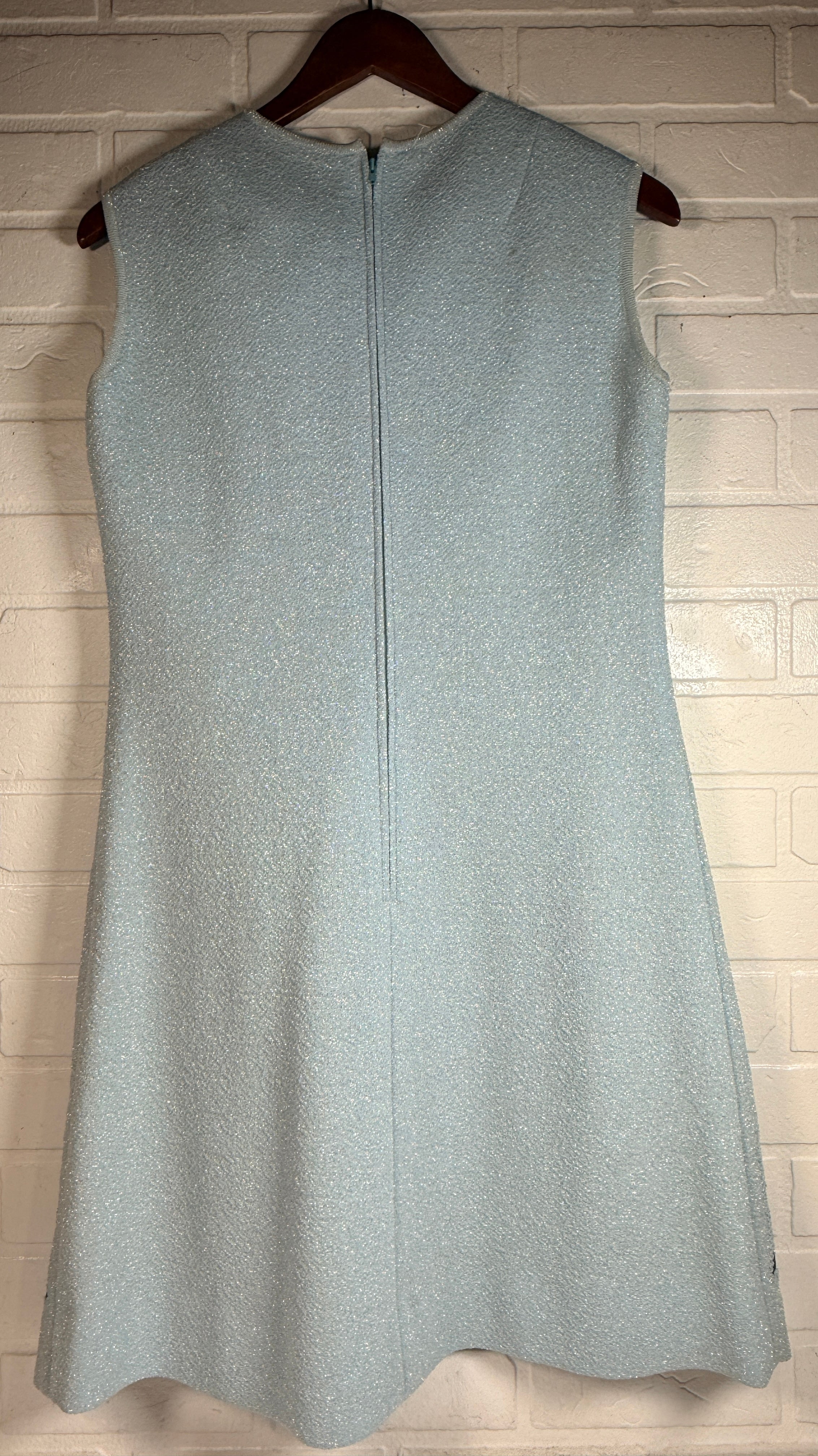 Vintage 1960s Susan Vermes Montreal cocktail dress, metallic knit paisley design, mod A-line silhouette, Derby Knit construction, boutique retro fashion piece.
