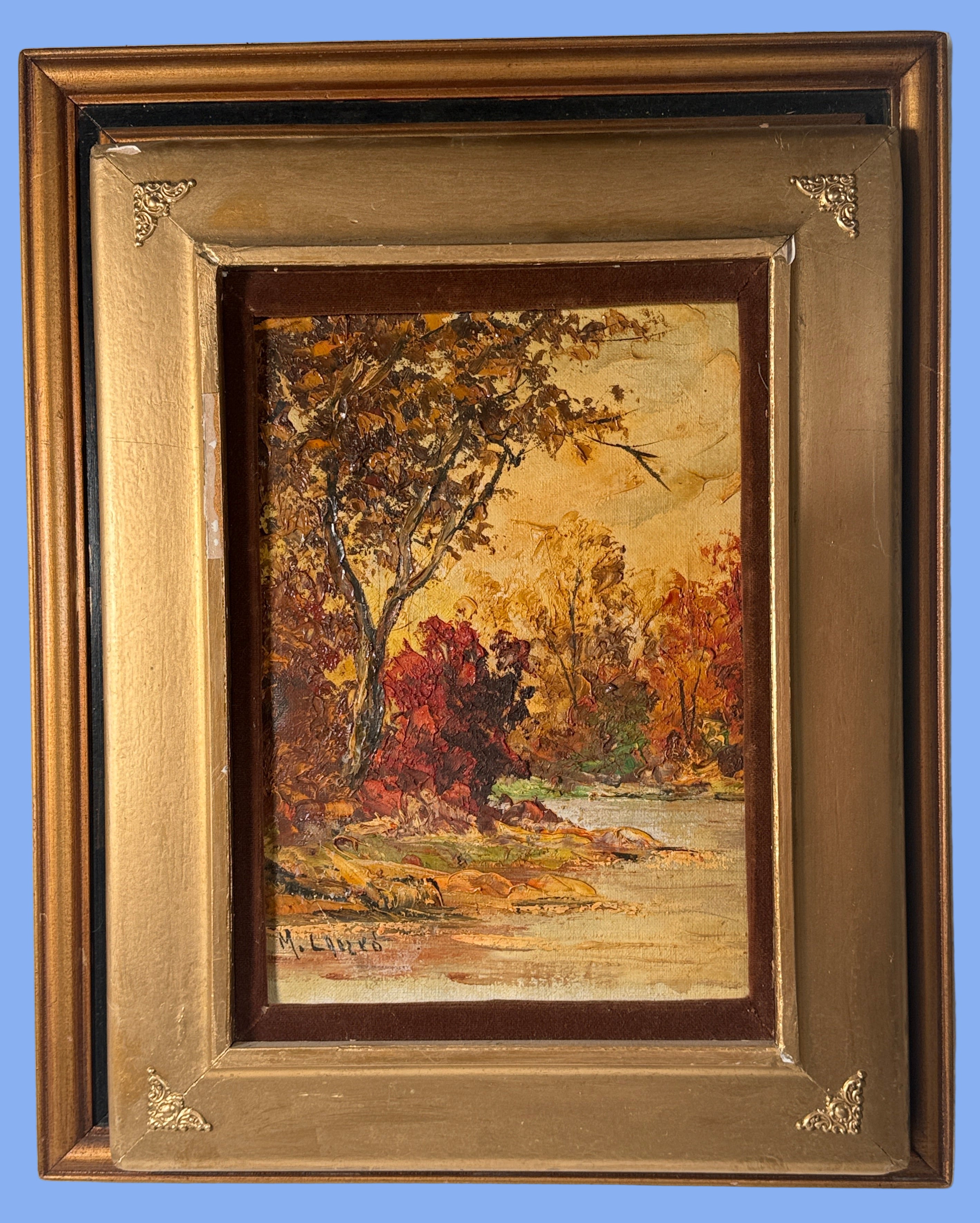 1950s Hungarian Oil Landscape – M. Laczko Autumn River Scene