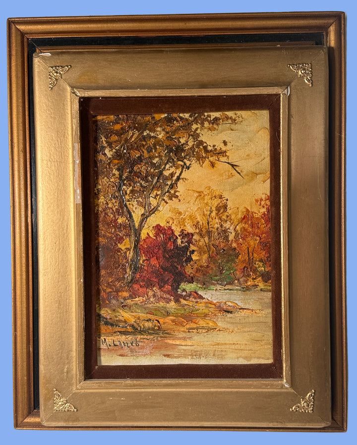1950s Hungarian Oil Landscape – M. Laczko Autumn River Scene
