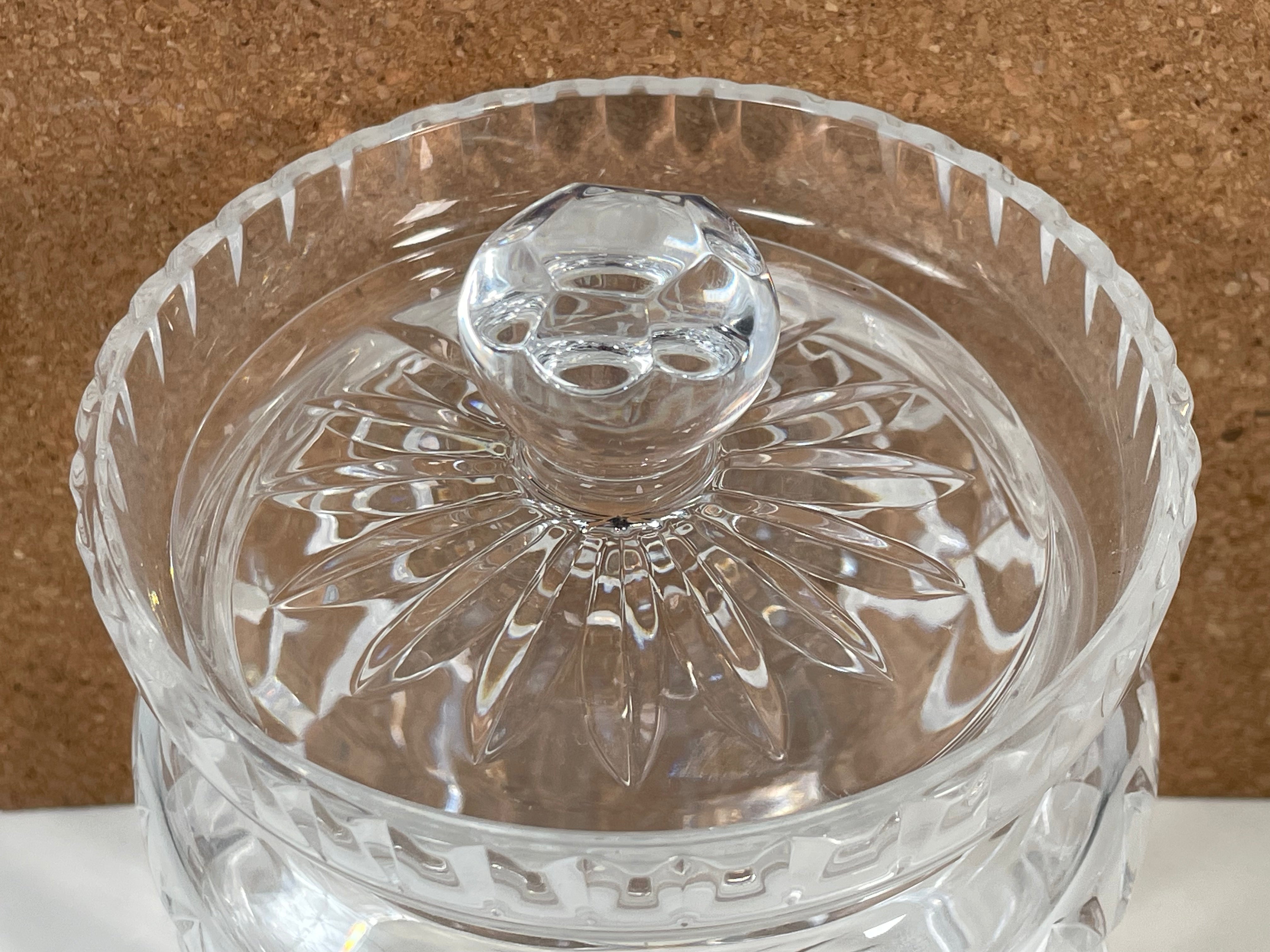 Waterford Crystal Lidded Candy Jar – Diamond Cut with Starburst Finial – Signed