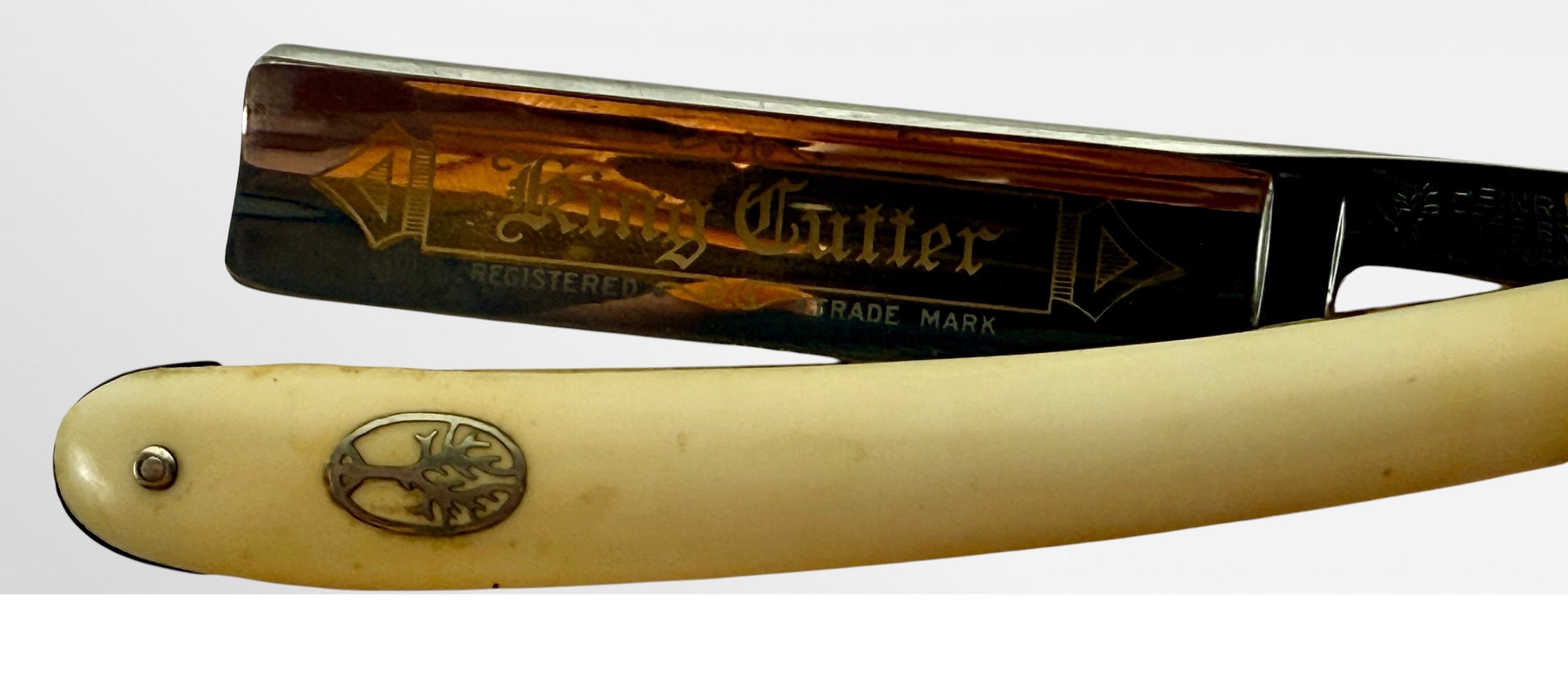 Antique H. Boker King Cutter straight razor with original case, made in Solingen Germany. Classic Tree Brand collectible barber razor.