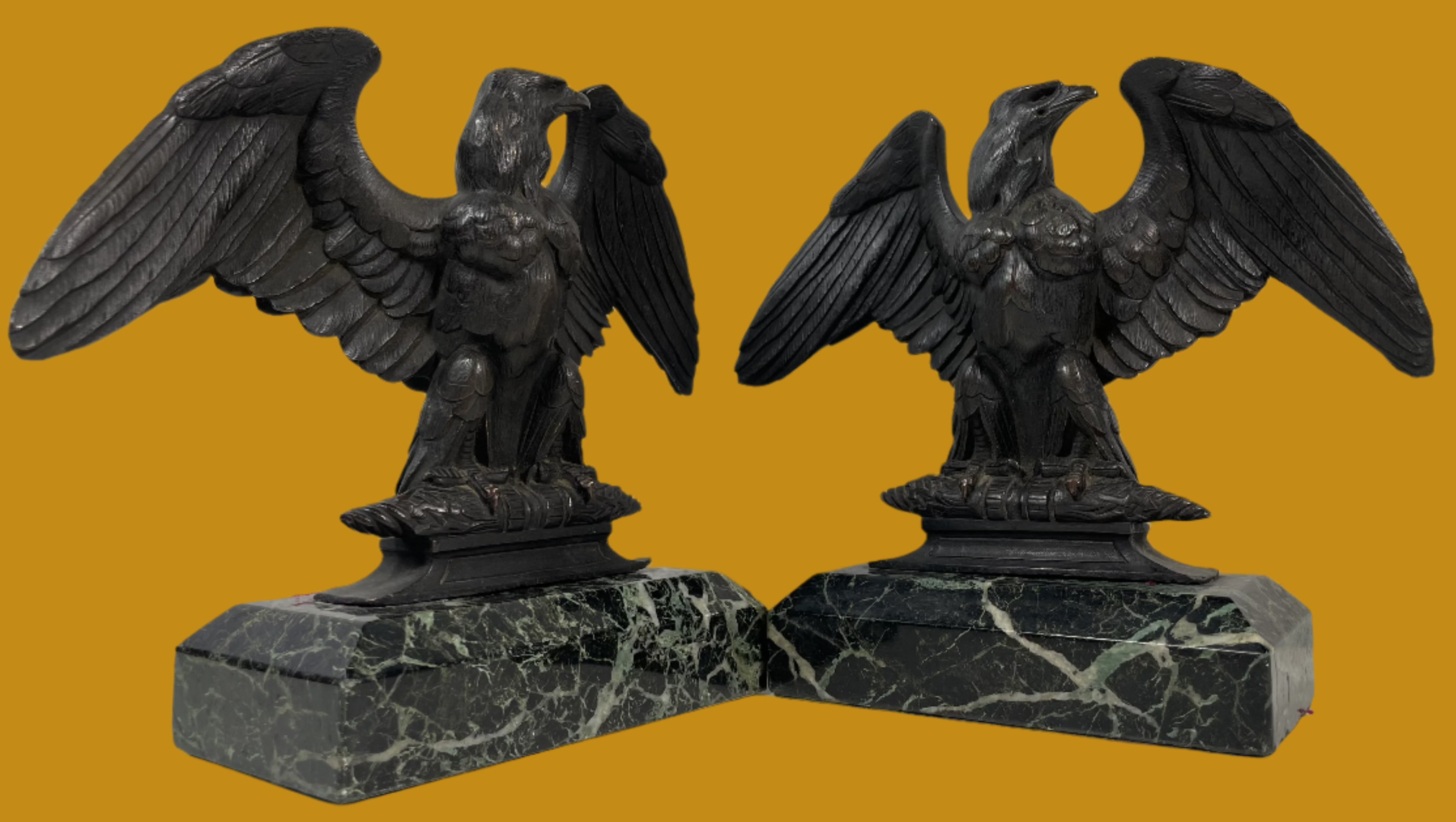 Vintage Bronze Eagle Bookends – Pair of 2 – Green Marble Bases | Majestic & Heavyweight