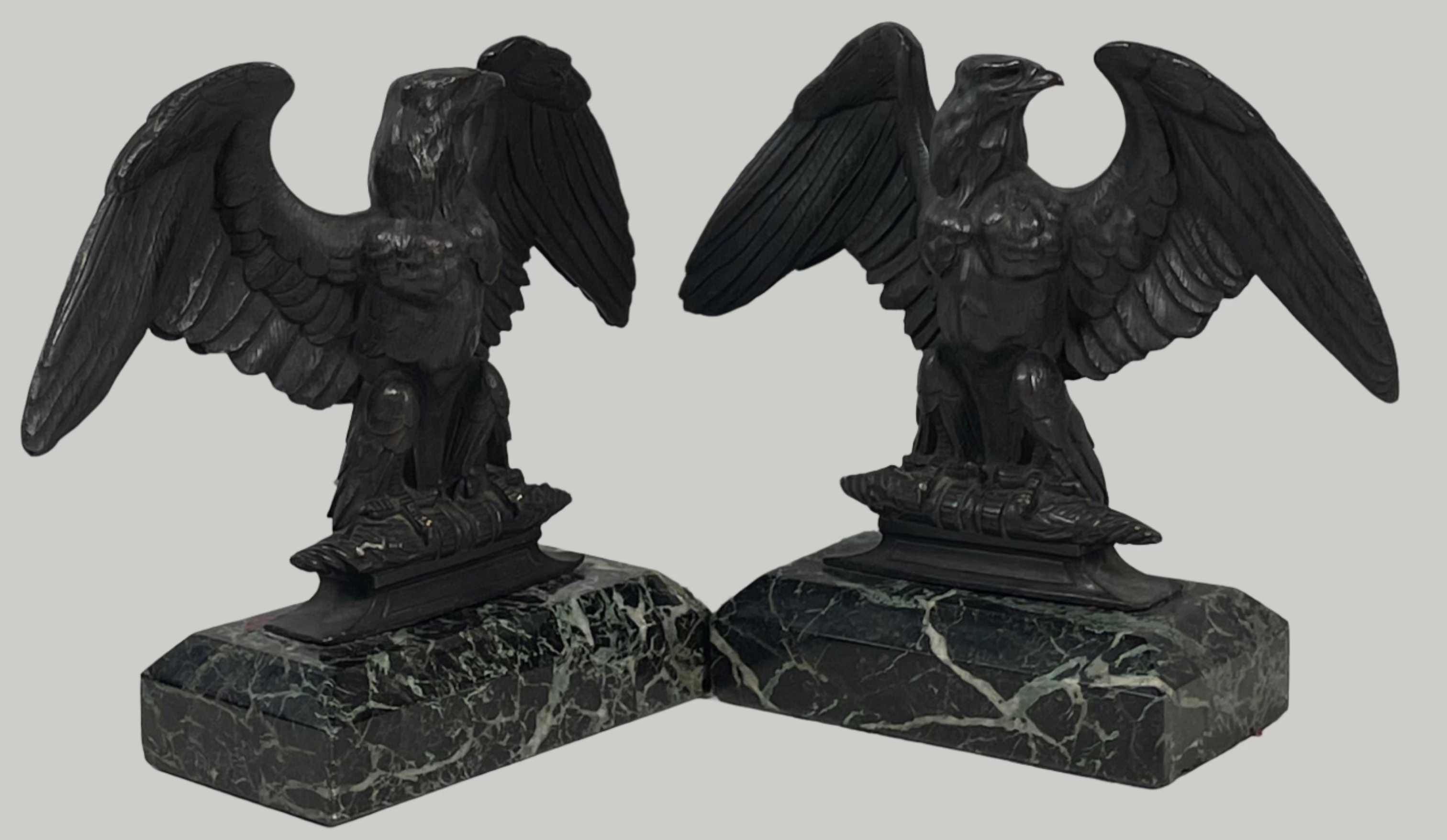 Vintage Bronze Eagle Bookends – Pair of 2 – Green Marble Bases | Majestic & Heavyweight
