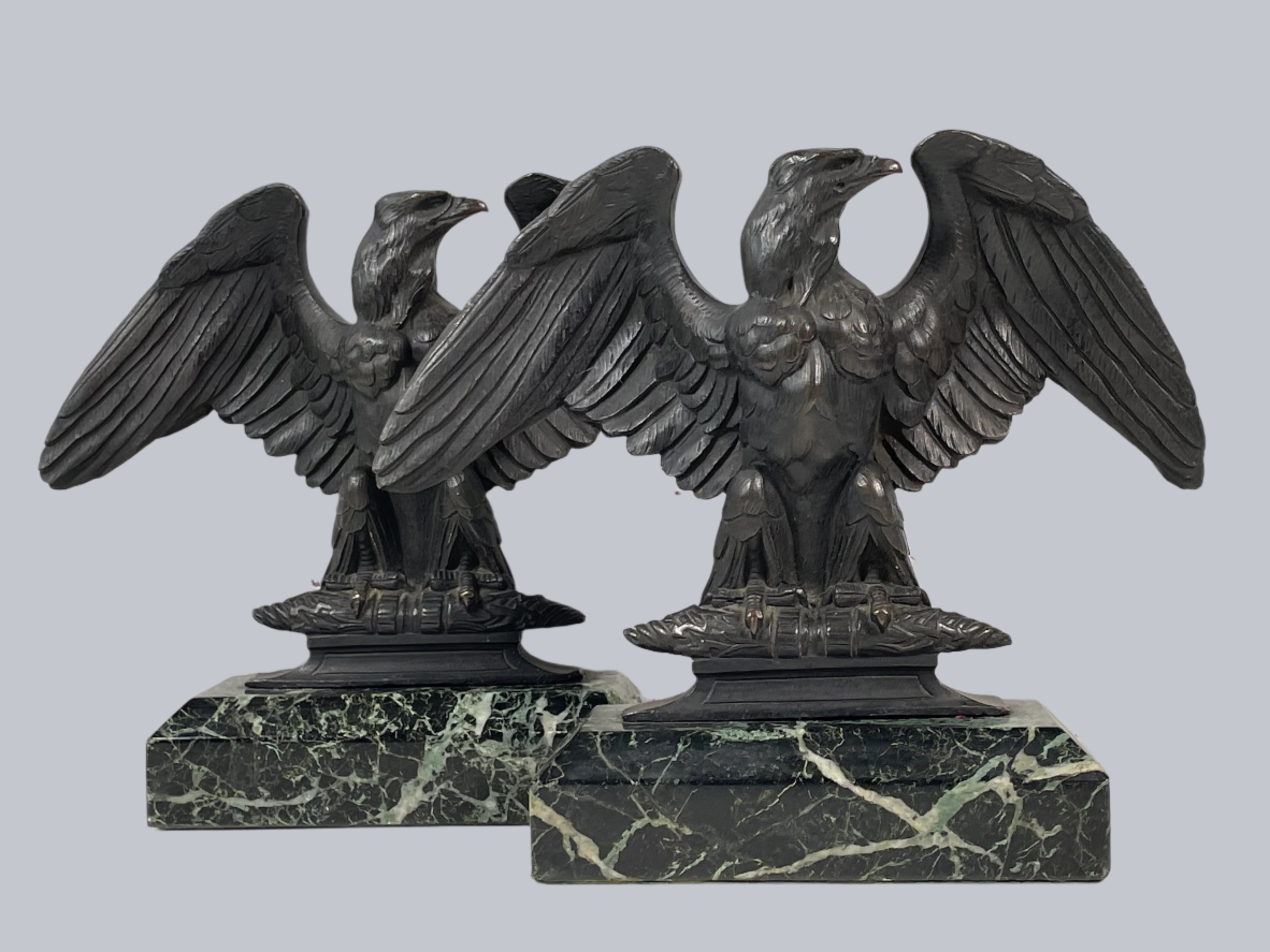 Vintage Bronze Eagle Bookends – Pair of 2 – Green Marble Bases | Majestic & Heavyweight
