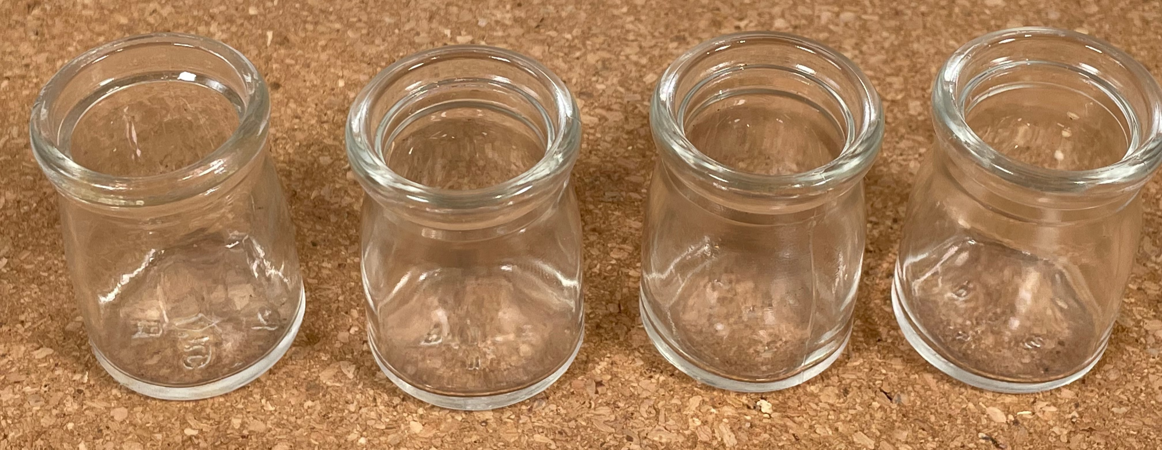 4 Vintage Clear Glass Mini Cream Creamer Bottles Individual Diner Cafe C2-17