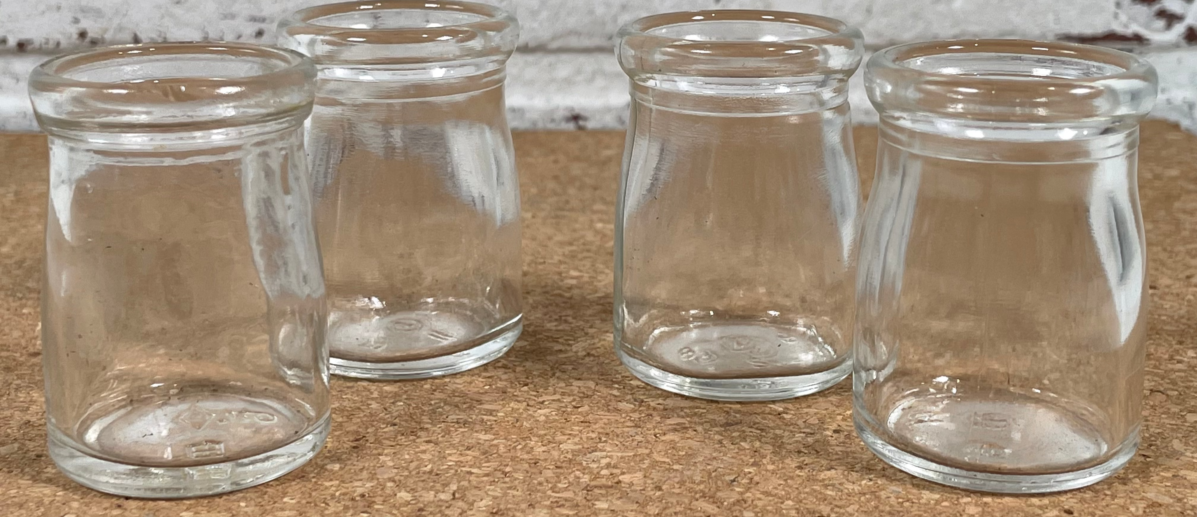 4 Vintage Clear Glass Mini Cream Creamer Bottles Individual Diner Cafe C2-17