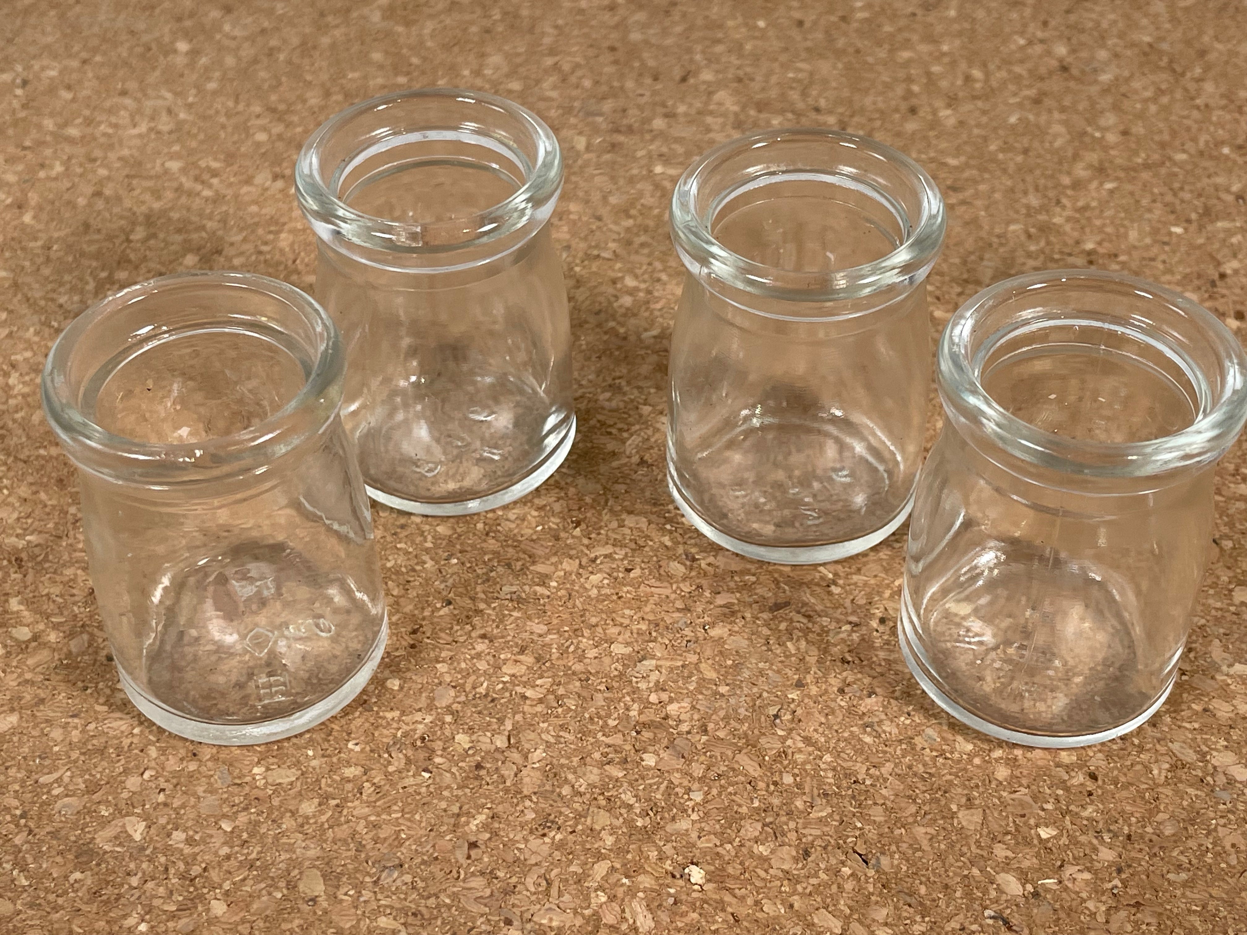4 Vintage Clear Glass Mini Cream Creamer Bottles Individual Diner Cafe C2-17