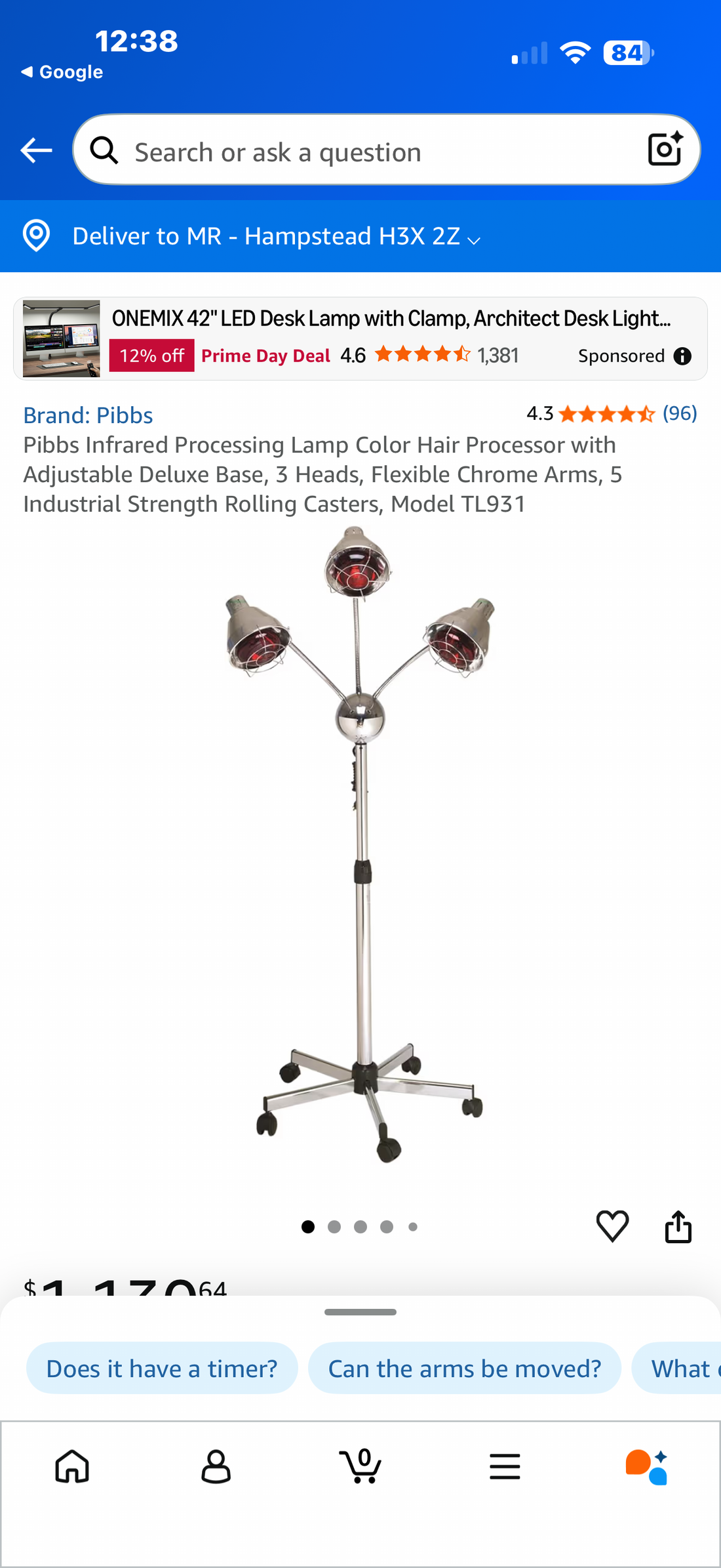 Pibbs 3 Headed Processing salon Lamp