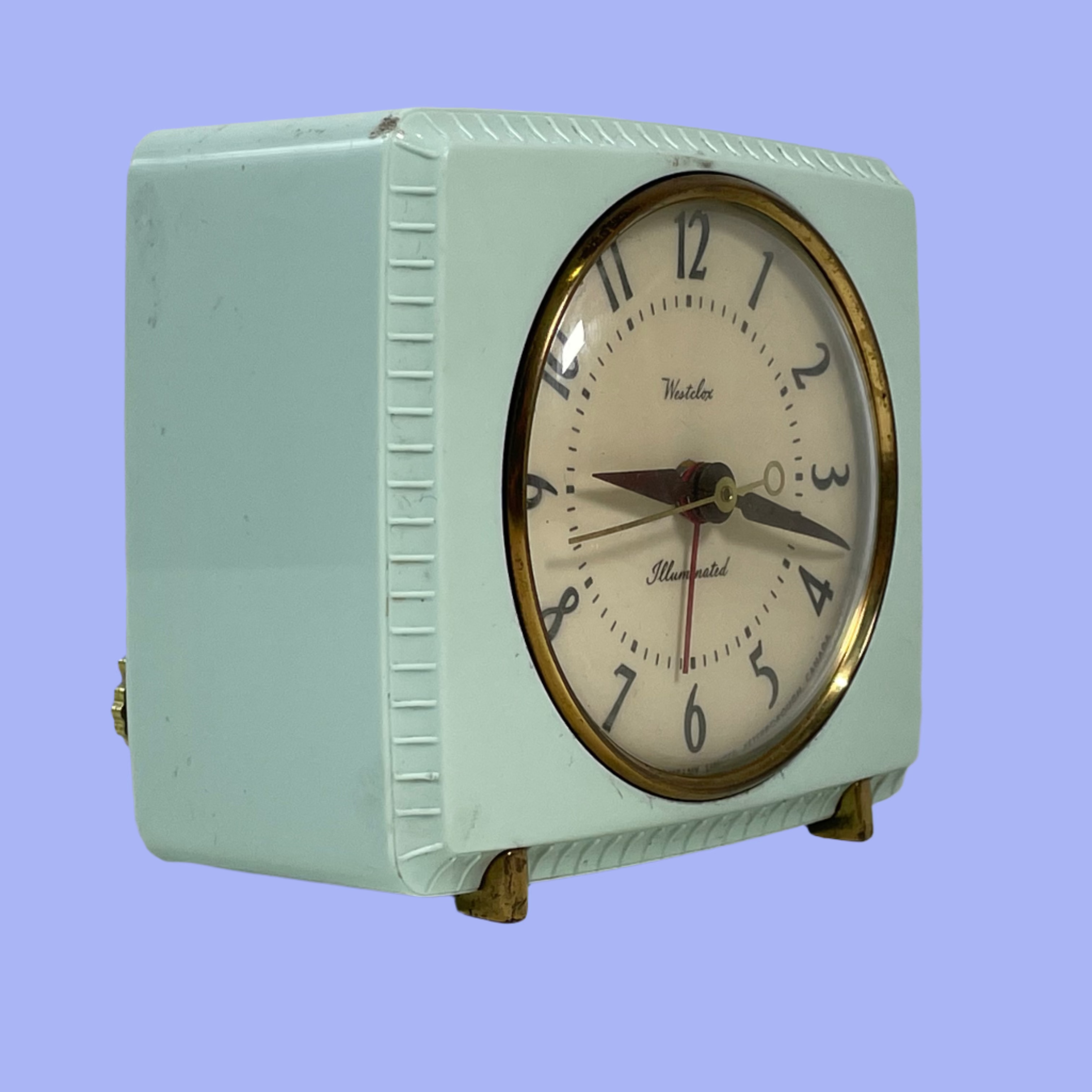 Vintage Westclox Glo-Larm Self-Starting Alarm Clock – Aqua Green – Illuminated Dial
