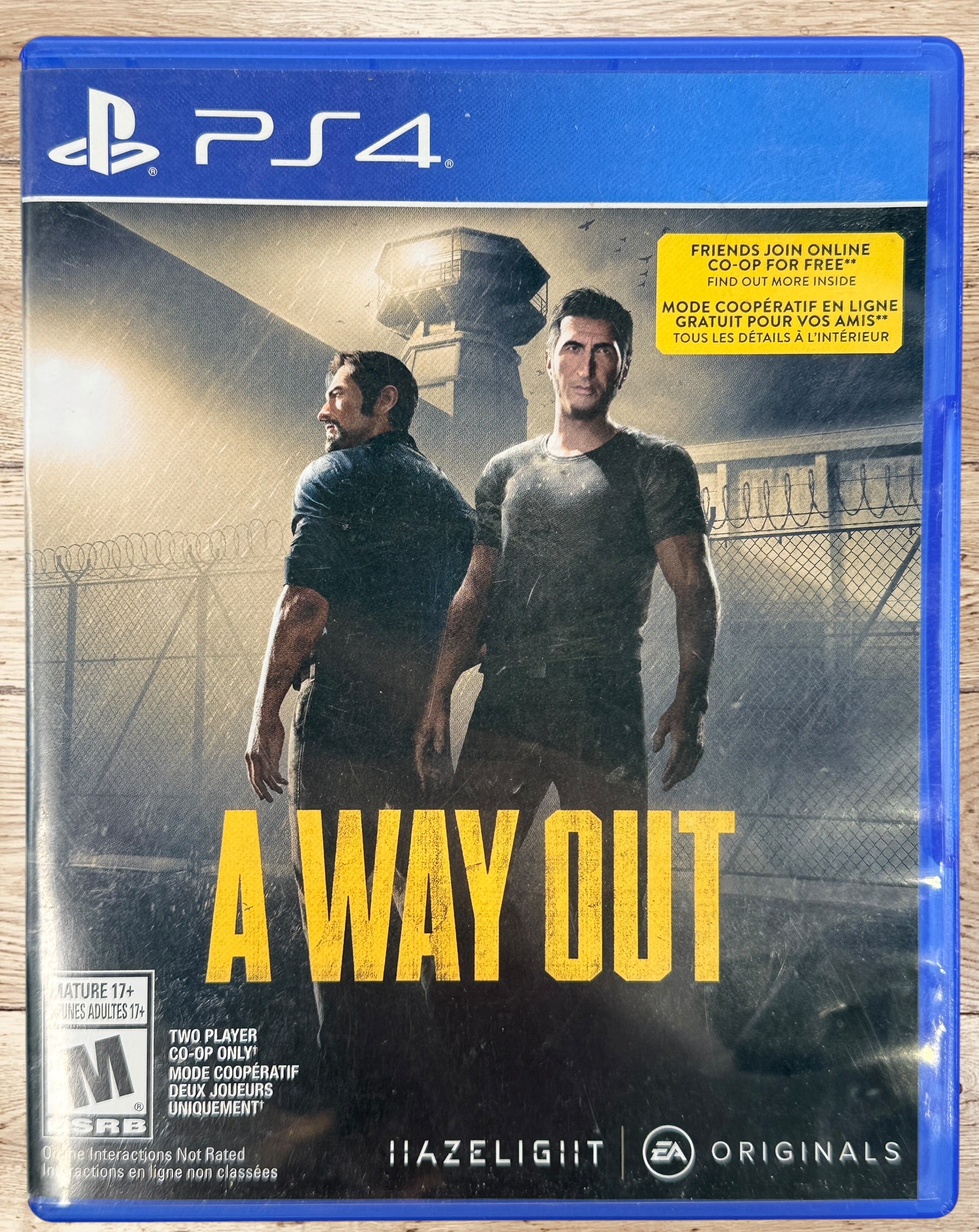 Complete PS4 copy of A Way Out co-op adventure game with case, artwork, insert, and original disc included.