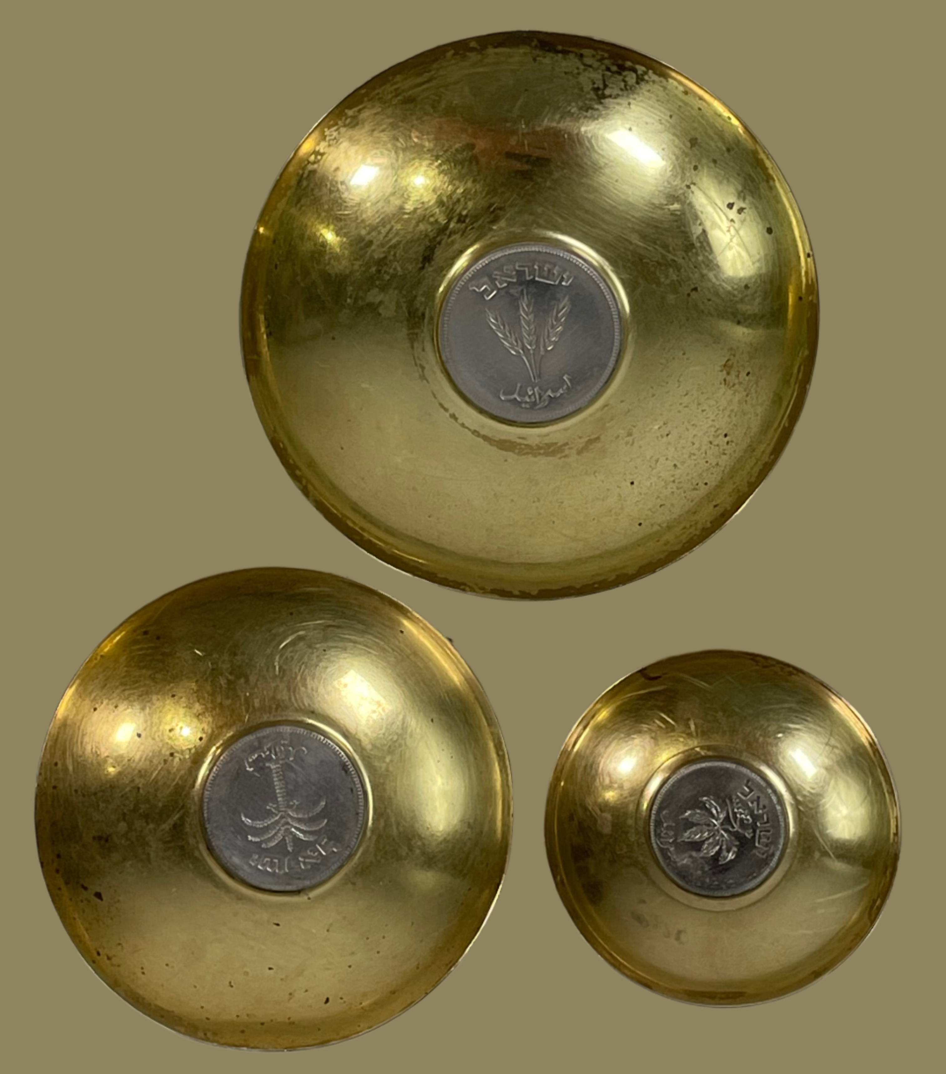 Vintage Middle Eastern Brass Coin Dish Set – Israel Coins (Set of 3)