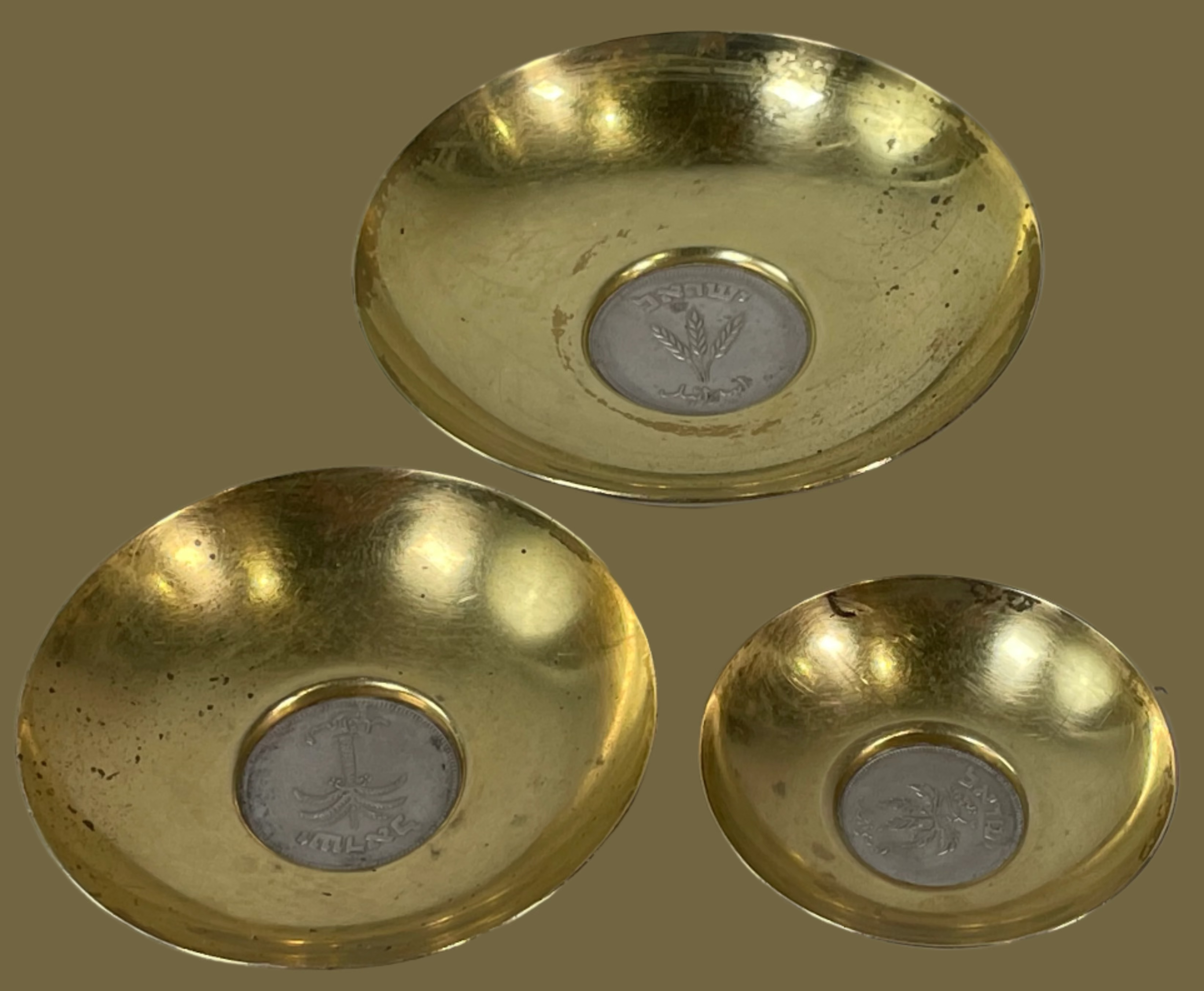 Vintage Middle Eastern Brass Coin Dish Set – Israel Coins (Set of 3)