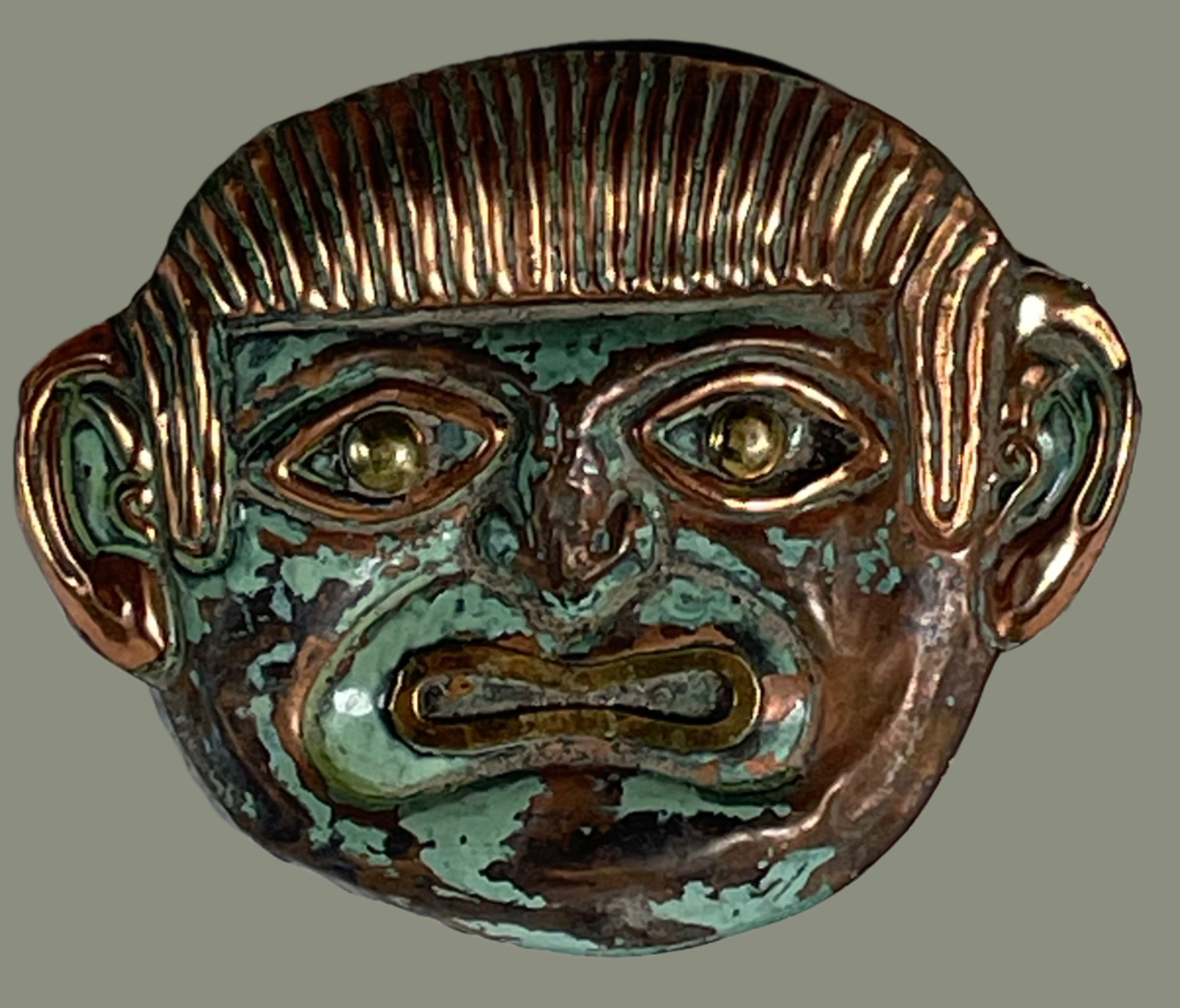 Vintage Peruvian Copper Mask – Handcrafted Metal God Head Wall Art