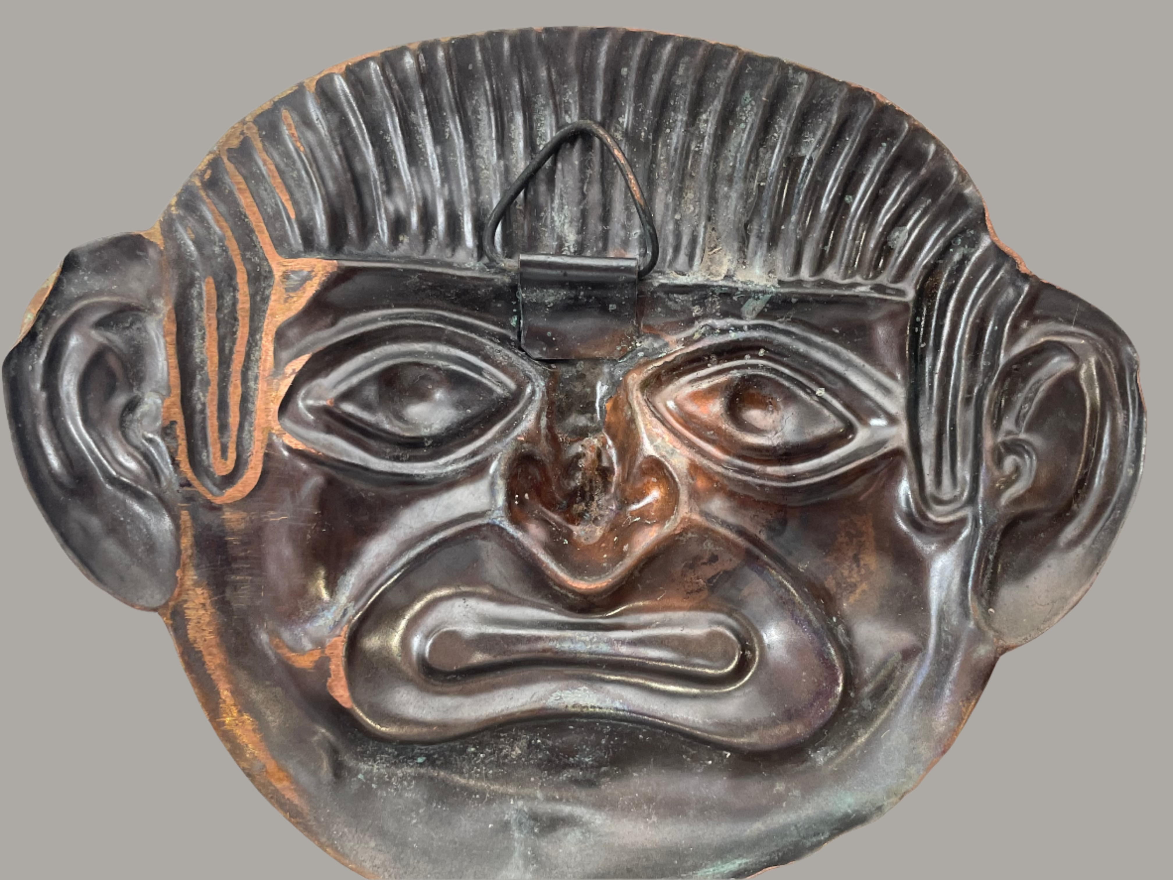 Vintage Peruvian Copper Mask – Handcrafted Metal God Head Wall Art