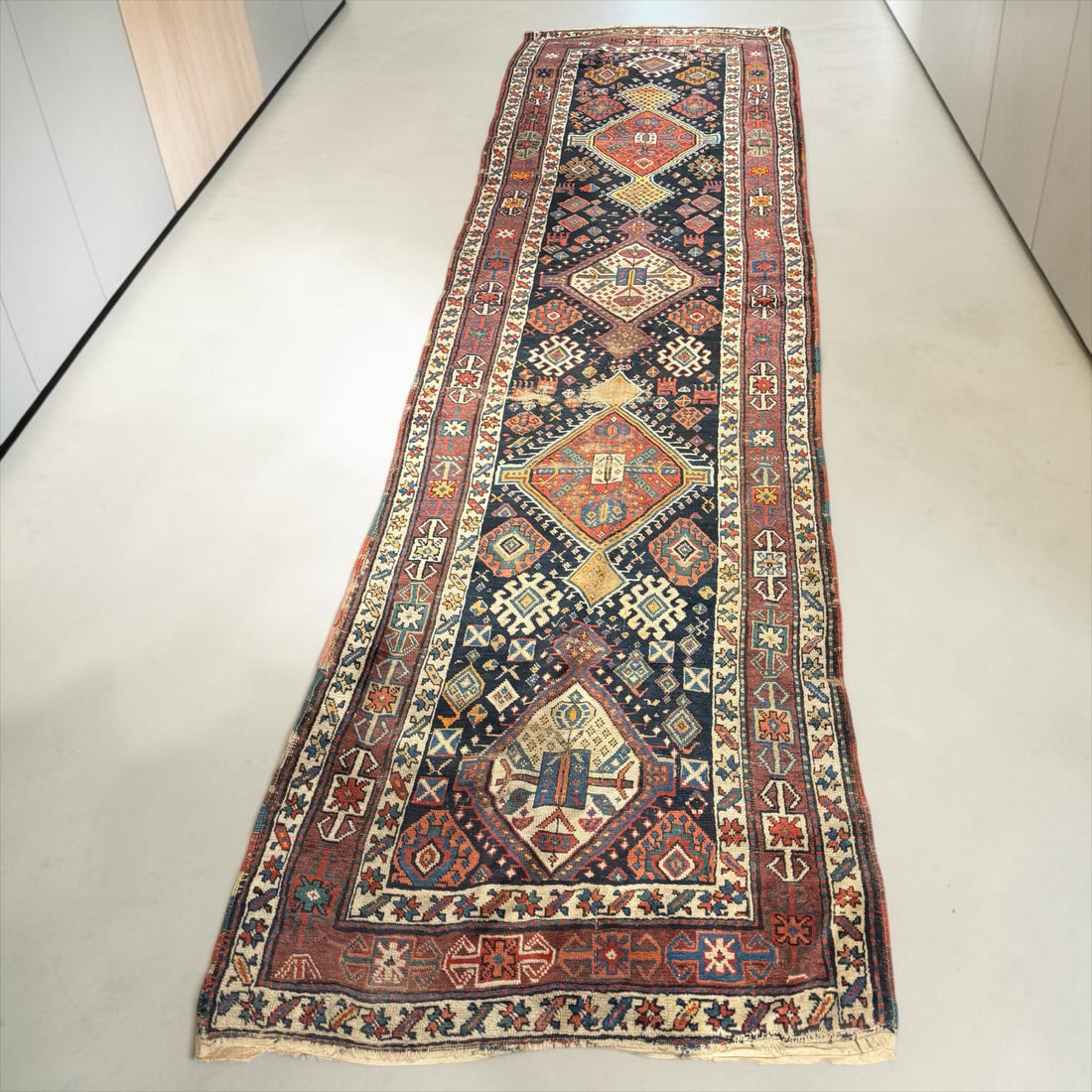 Antique Caucasian Kuba Shirvan Runner Rug c. 1890–1910 | Hand-Knotted Wool | 100 × 350 cm (3’3” × 11’6”)