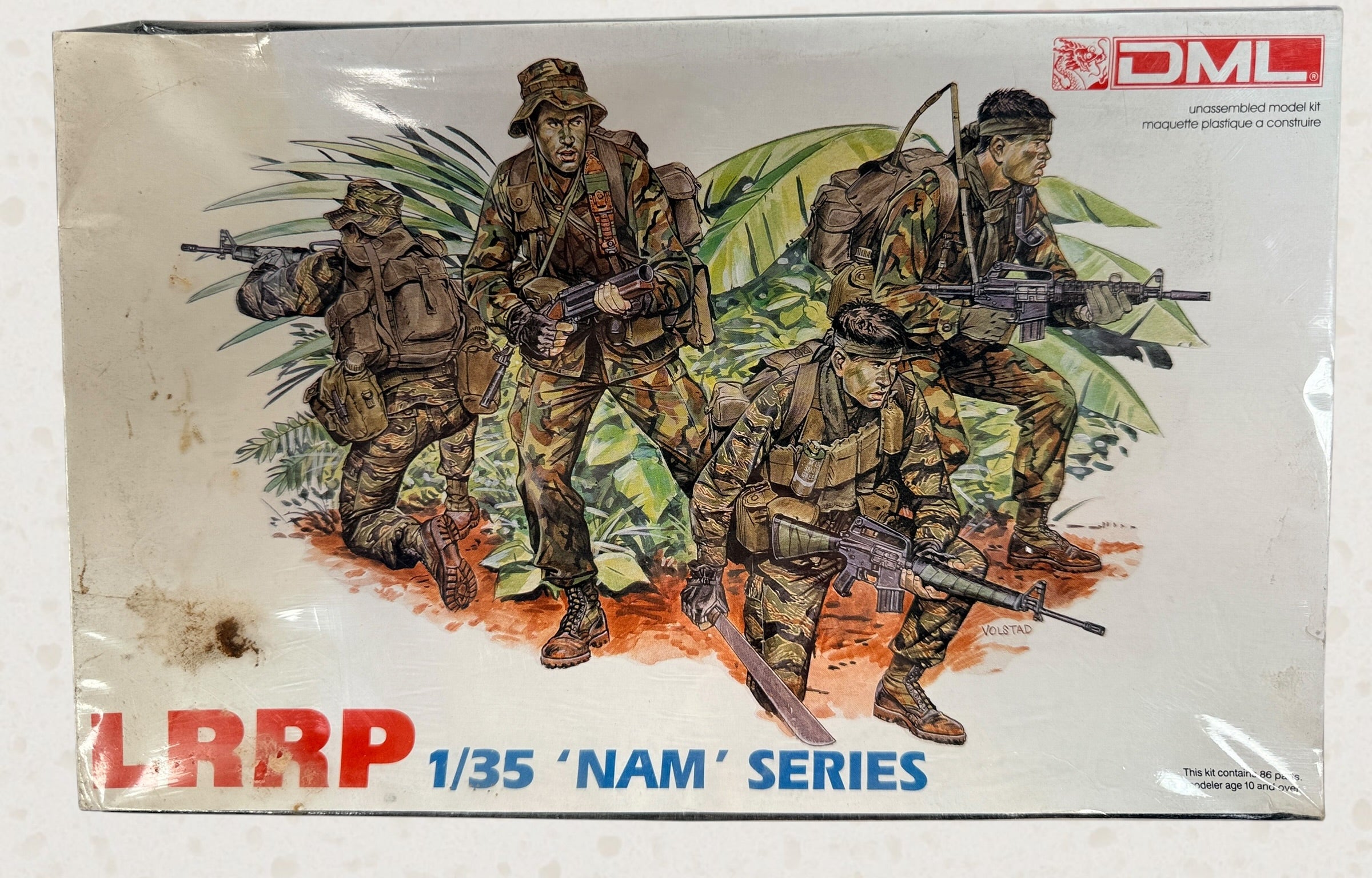 Vintage sealed DML LRRP 1/35 Vietnam War figure model kit No. 3303 with original box and Ron Volstad artwork.