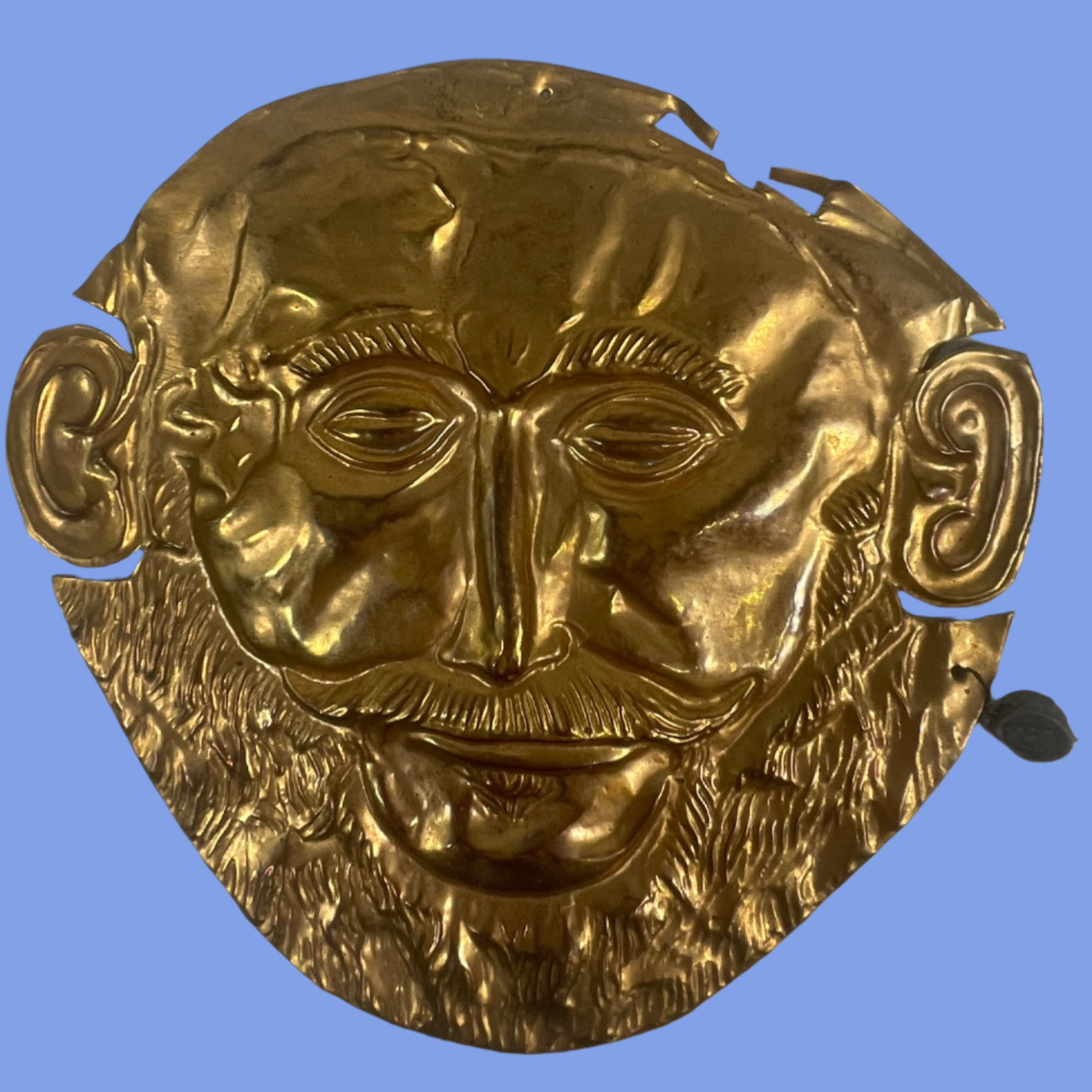 Souvenir grec vintage – Masque funéraire doré d'Agamemnon – 11,4 cm – Mycènes, Grèce