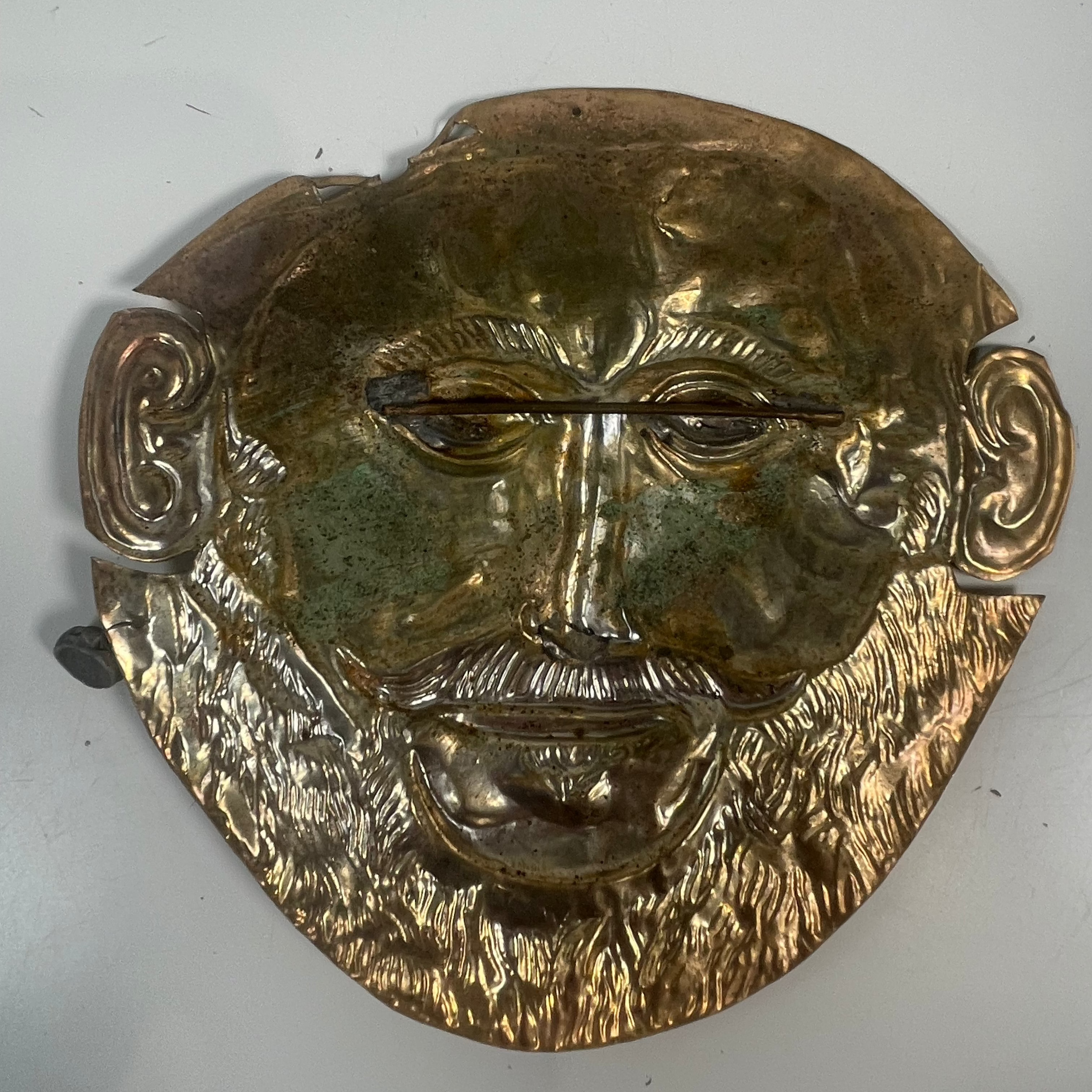 Souvenir grec vintage – Masque funéraire doré d'Agamemnon – 11,4 cm – Mycènes, Grèce