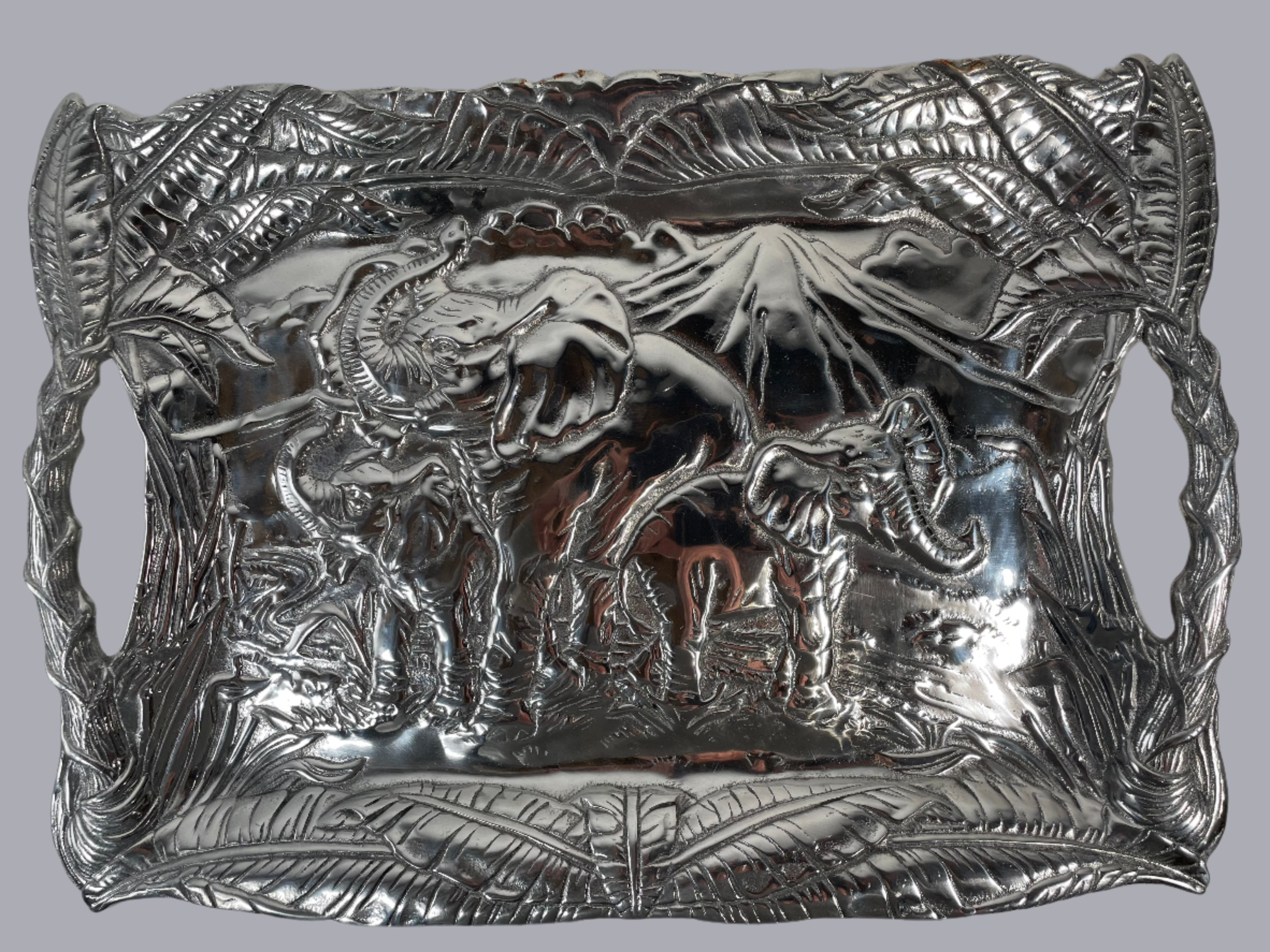 Arthur Court Safari Tray – Embossed Aluminum Elephants