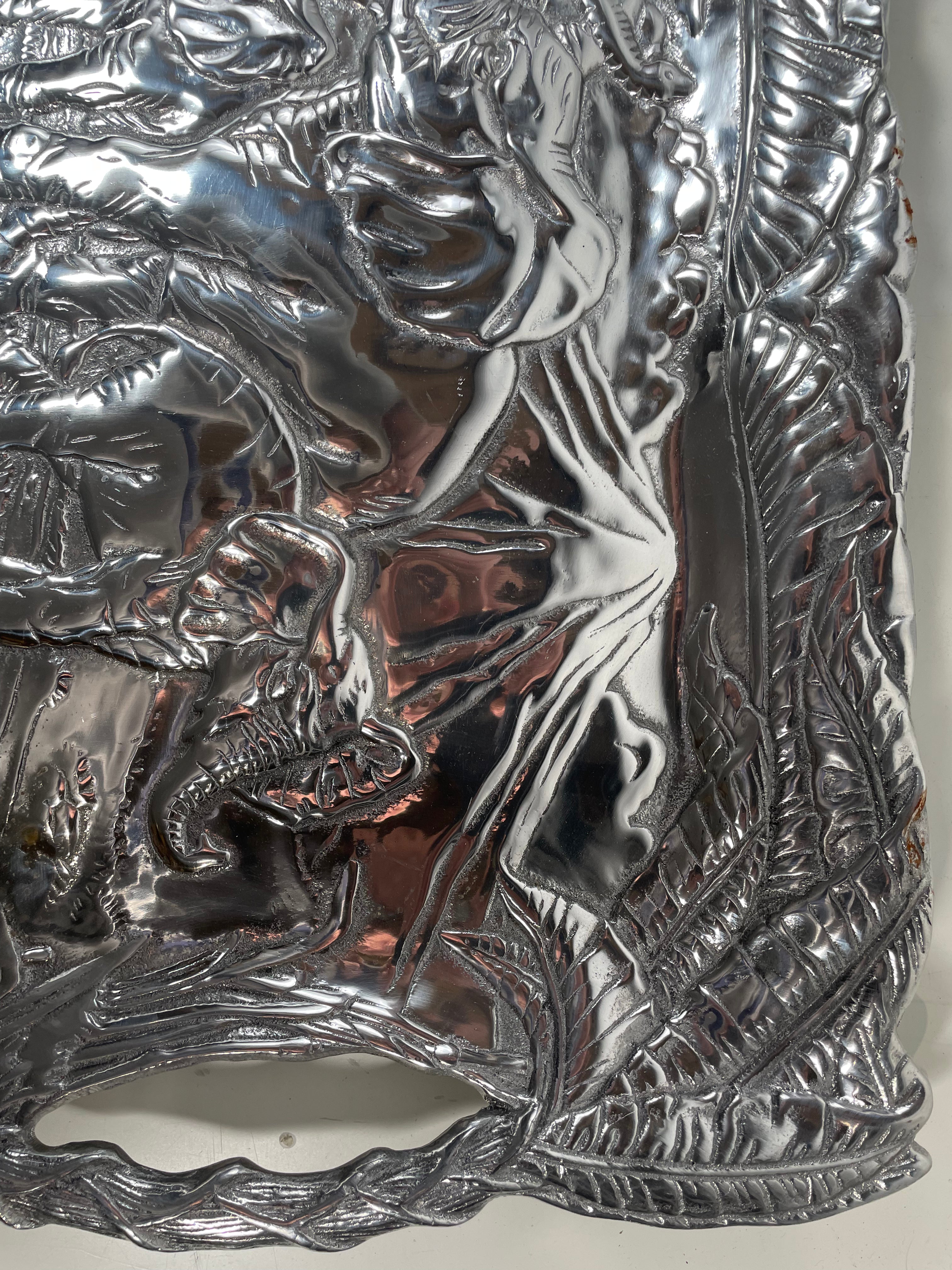 Arthur Court Safari Tray – Embossed Aluminum Elephants