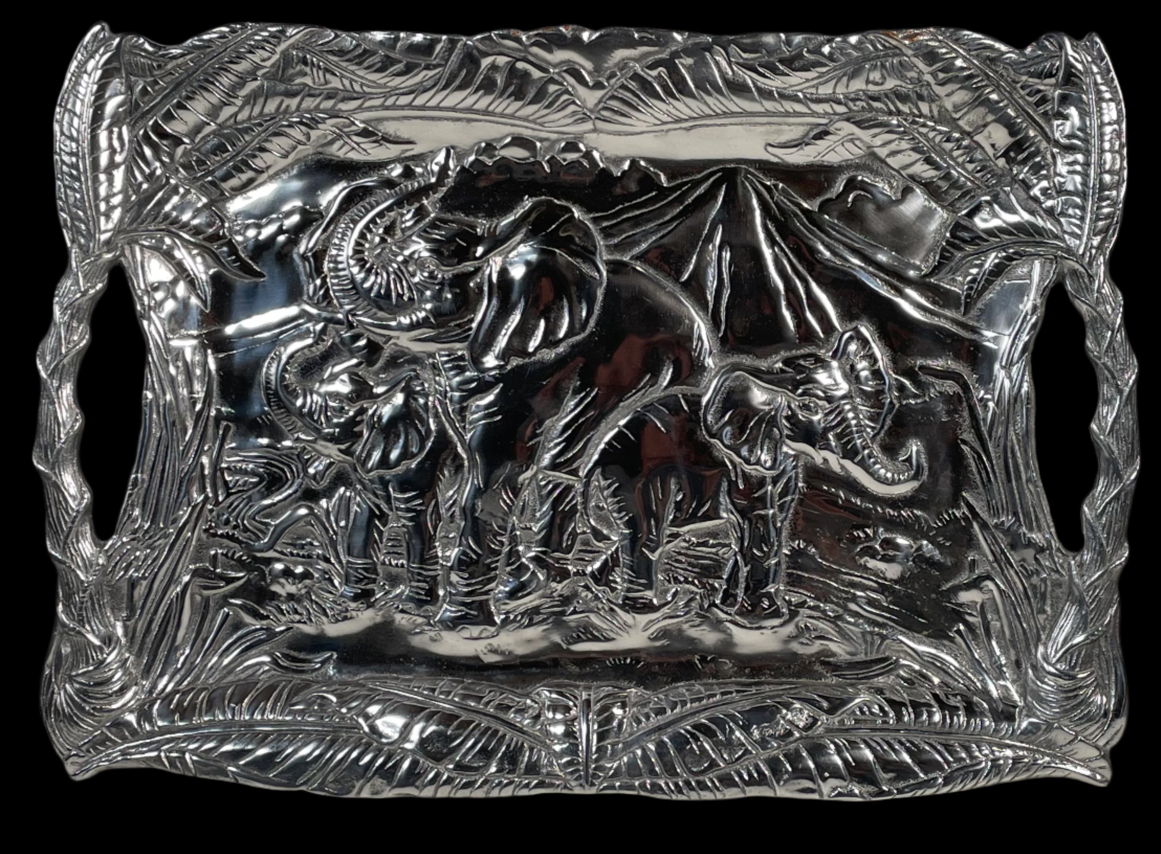 Arthur Court Safari Tray – Embossed Aluminum Elephants