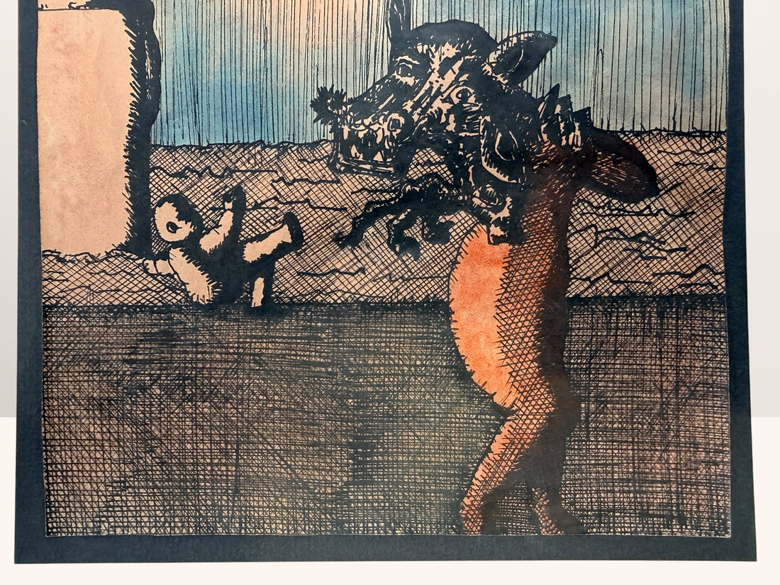 Jorge Castillo 1958 Surrealist Ink & Wash Drawing, Signed.