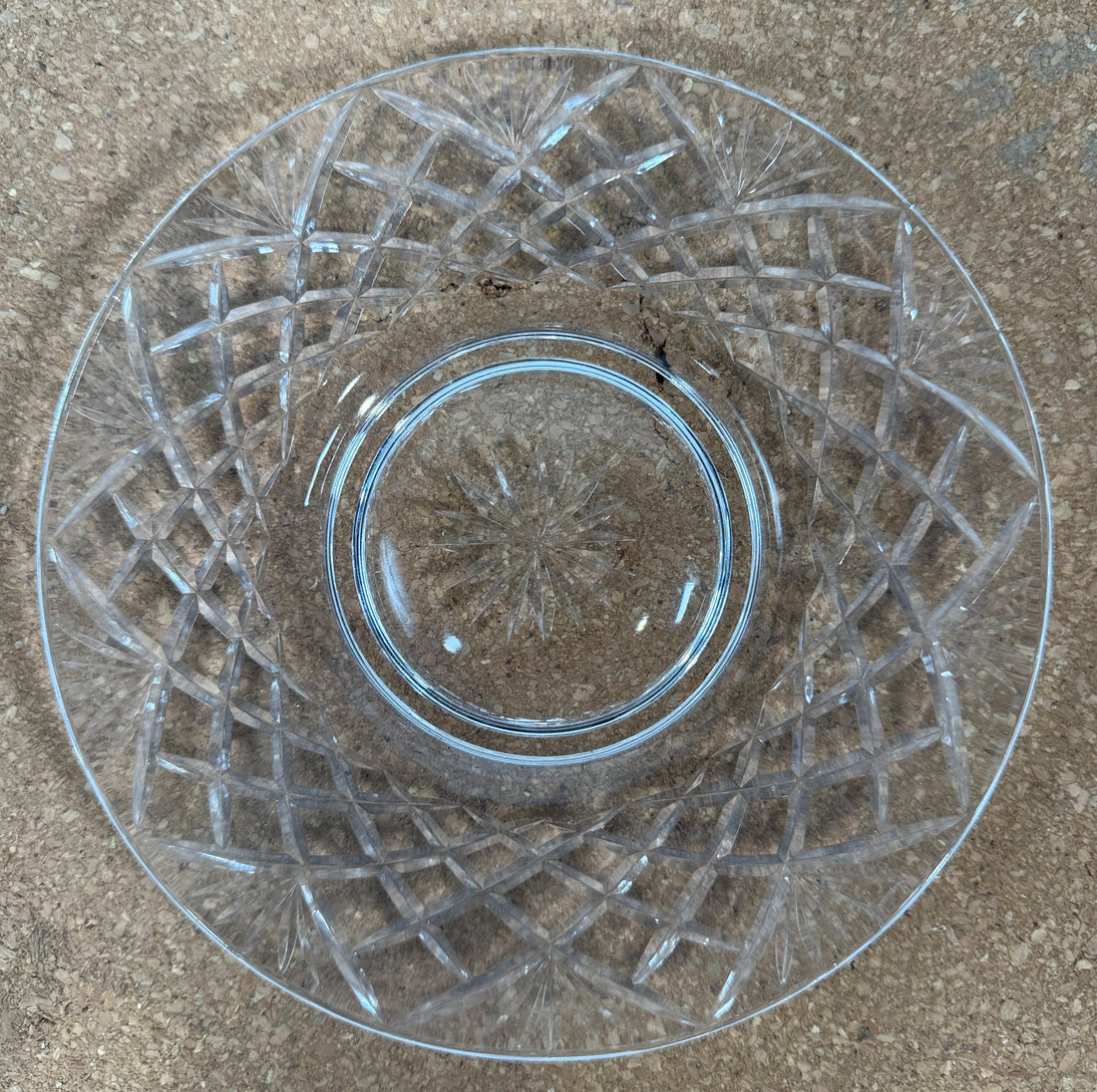 Set of 4 Clear Cut-Glass Dessert Plate – Diamond Crosshatch & Starburst Pattern, 6½″