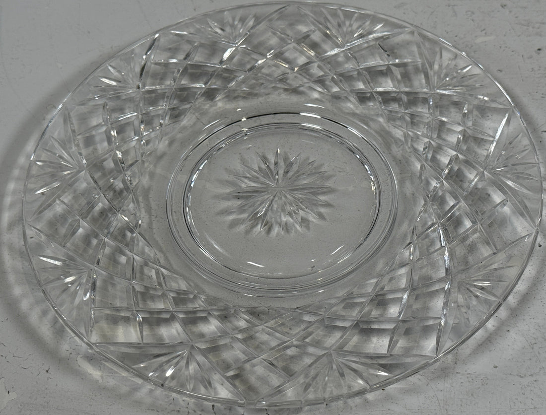 Set of 4 Clear Cut-Glass Dessert Plate – Diamond Crosshatch & Starburst Pattern, 6½″