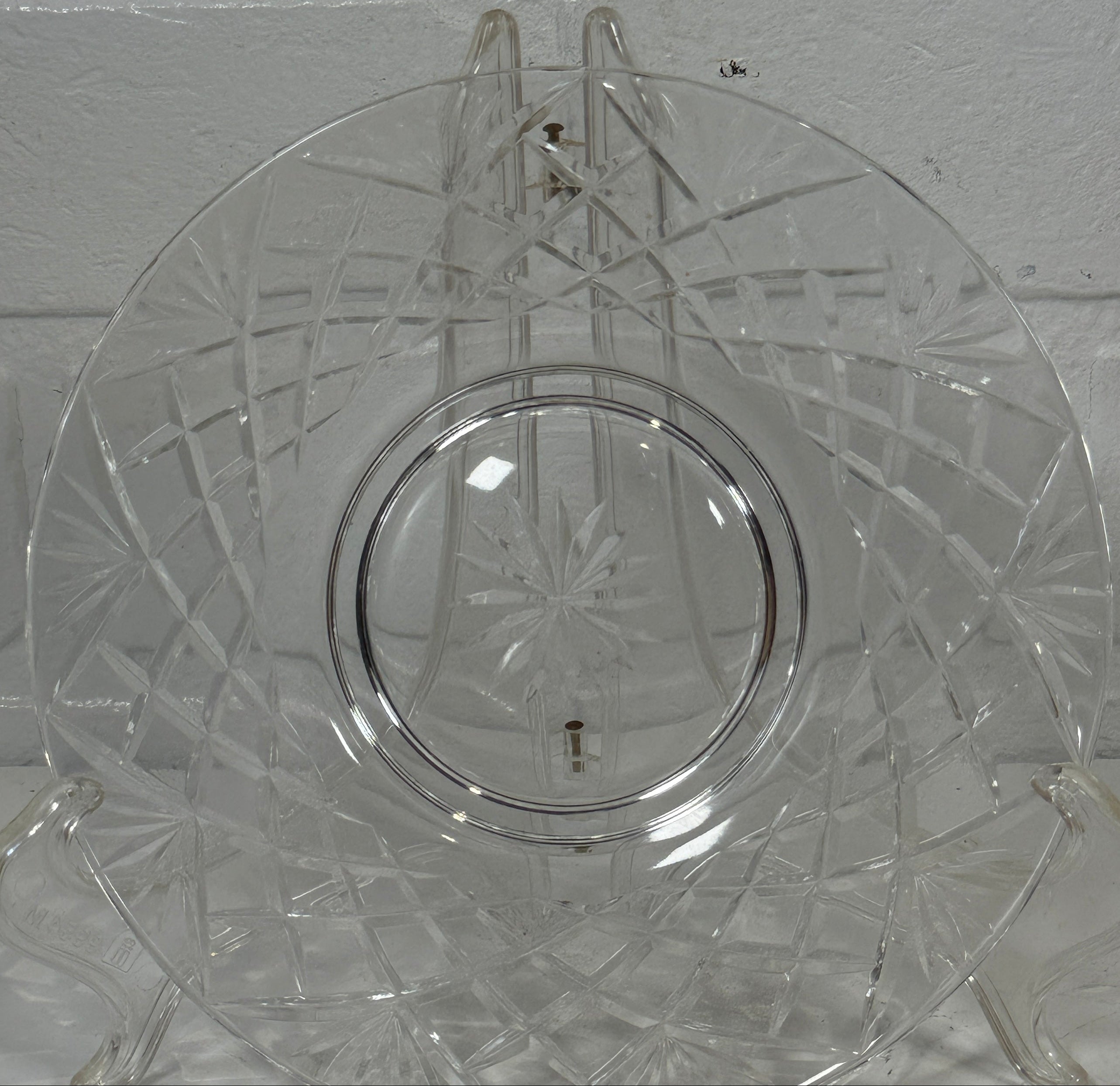 Set of 4 Clear Cut-Glass Dessert Plate – Diamond Crosshatch & Starburst Pattern, 6½″