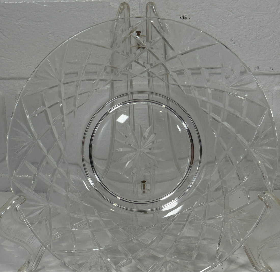 Set of 4 Clear Cut-Glass Dessert Plate – Diamond Crosshatch & Starburst Pattern, 6½″