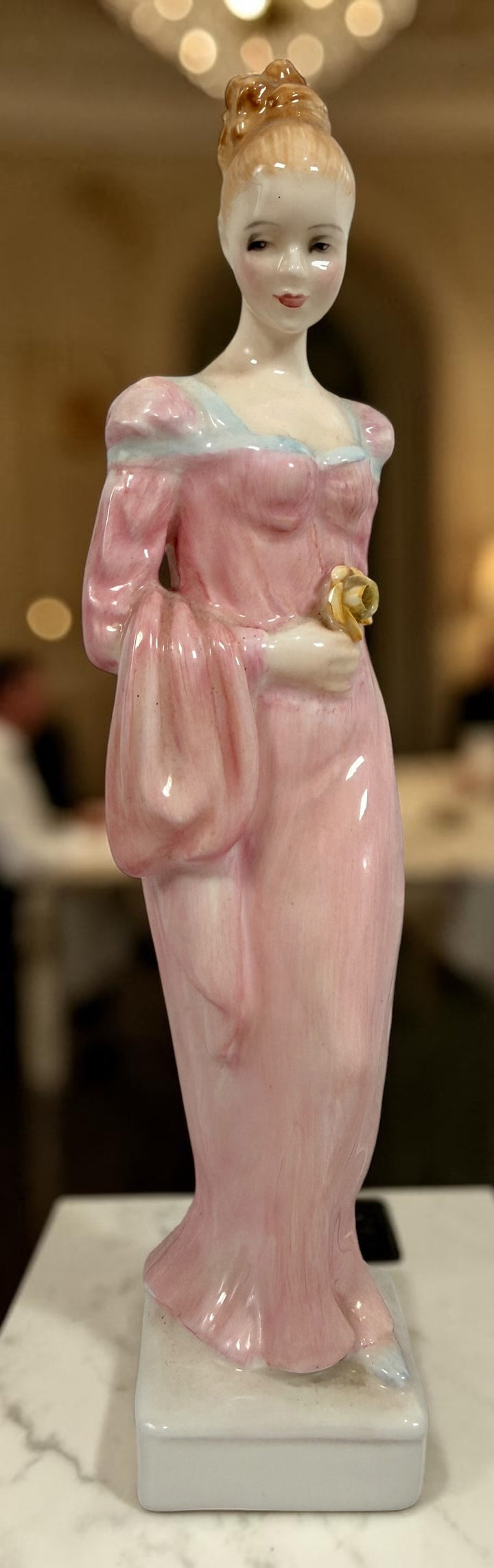 Vintage Royal Doulton Daphne HN2268 figurine by Peggy Davies. Classic English bone china collectible featuring elegant pink and blue gown details.