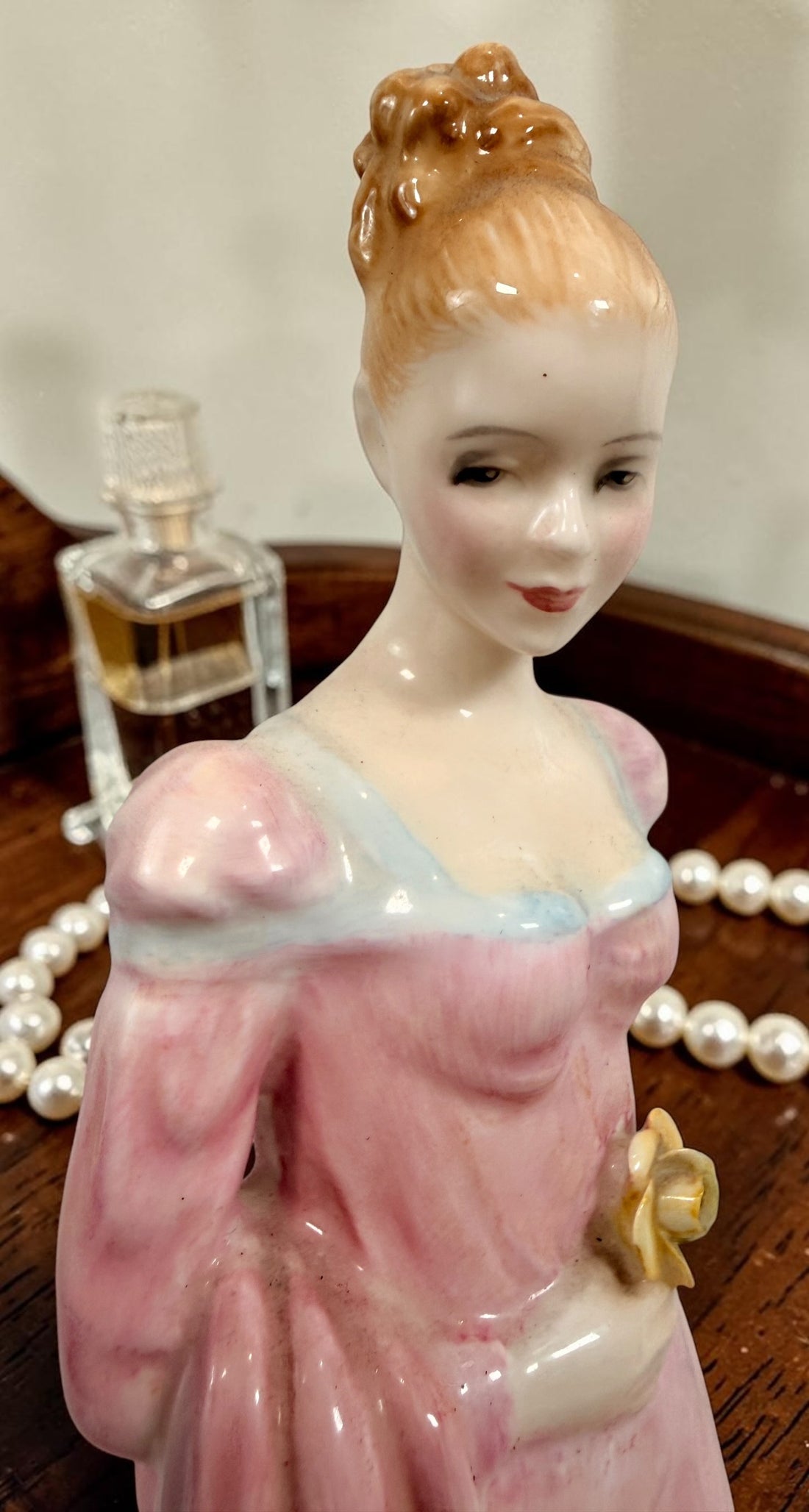 Vintage Royal Doulton Daphne HN2268 figurine by Peggy Davies. Classic English bone china collectible featuring elegant pink and blue gown details.