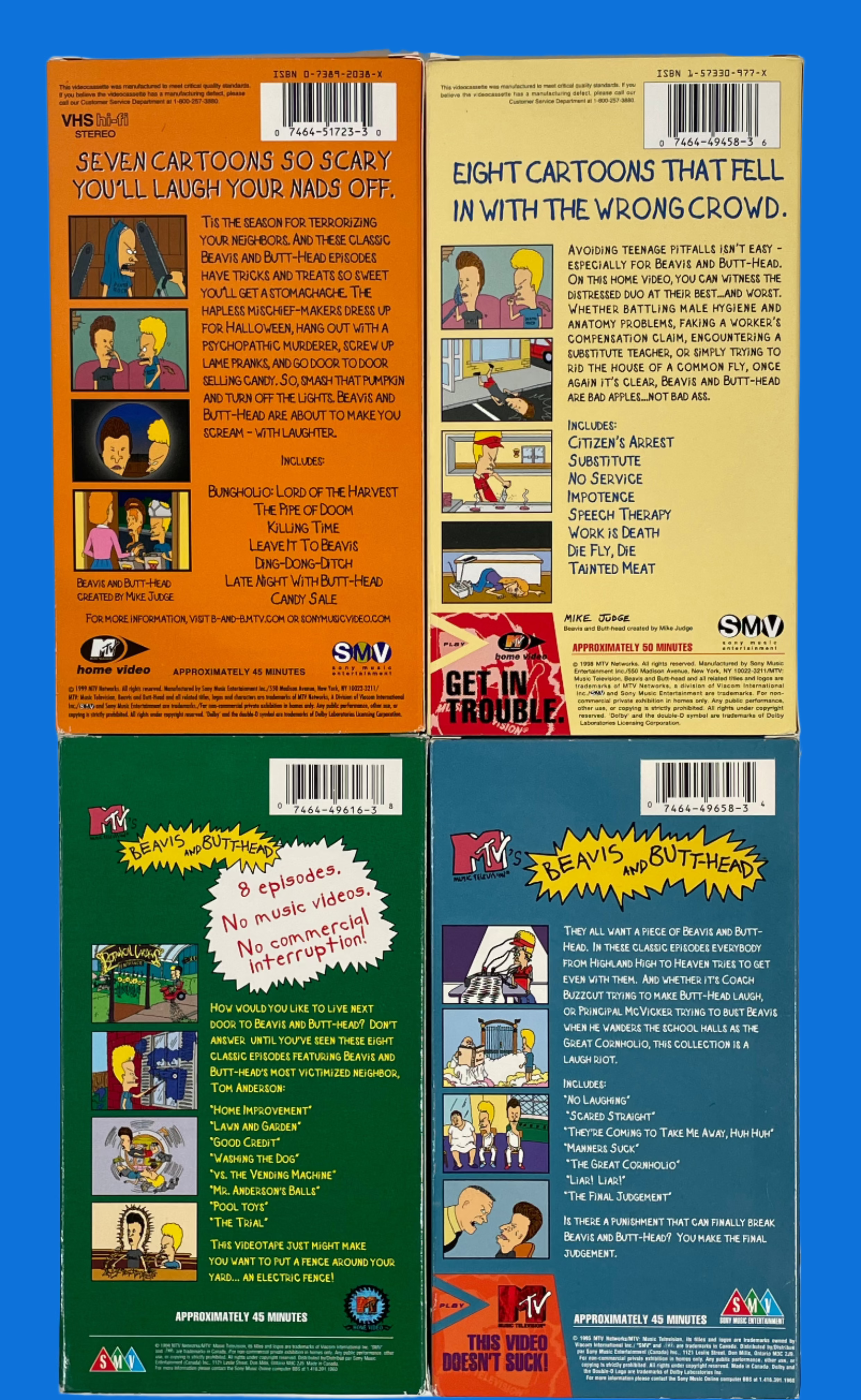 Lot de 4 cassettes VHS Beavis et Butt-Head MTV – Comédie classique rétro des années 90 SMV