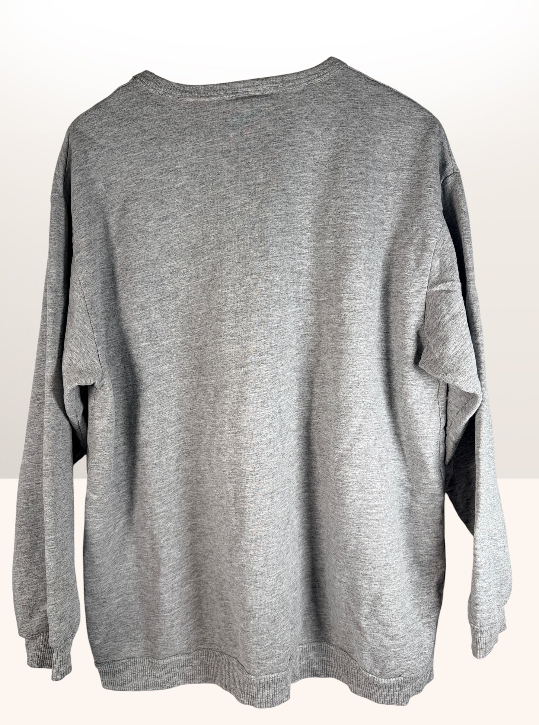 Vintage BOCA Canadian-made crewneck sweatshirt in grey with varsity logo styling and relaxed 90s athletic wear fit.